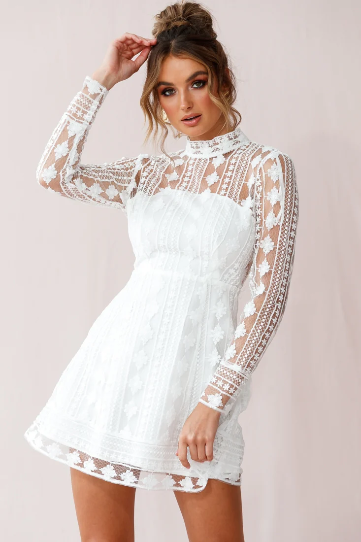 Amelia Lace Overlay Peek A Boo Dress White - Sonourner