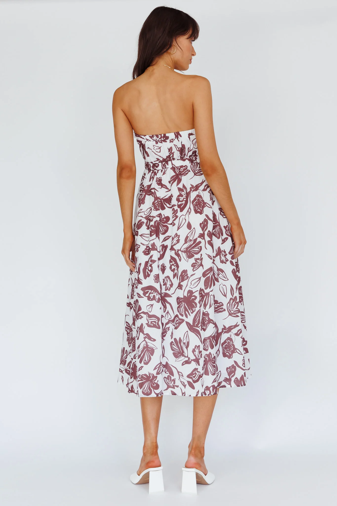 Caloundra Strapless Midi Dress Floral Walnut - Sonourner