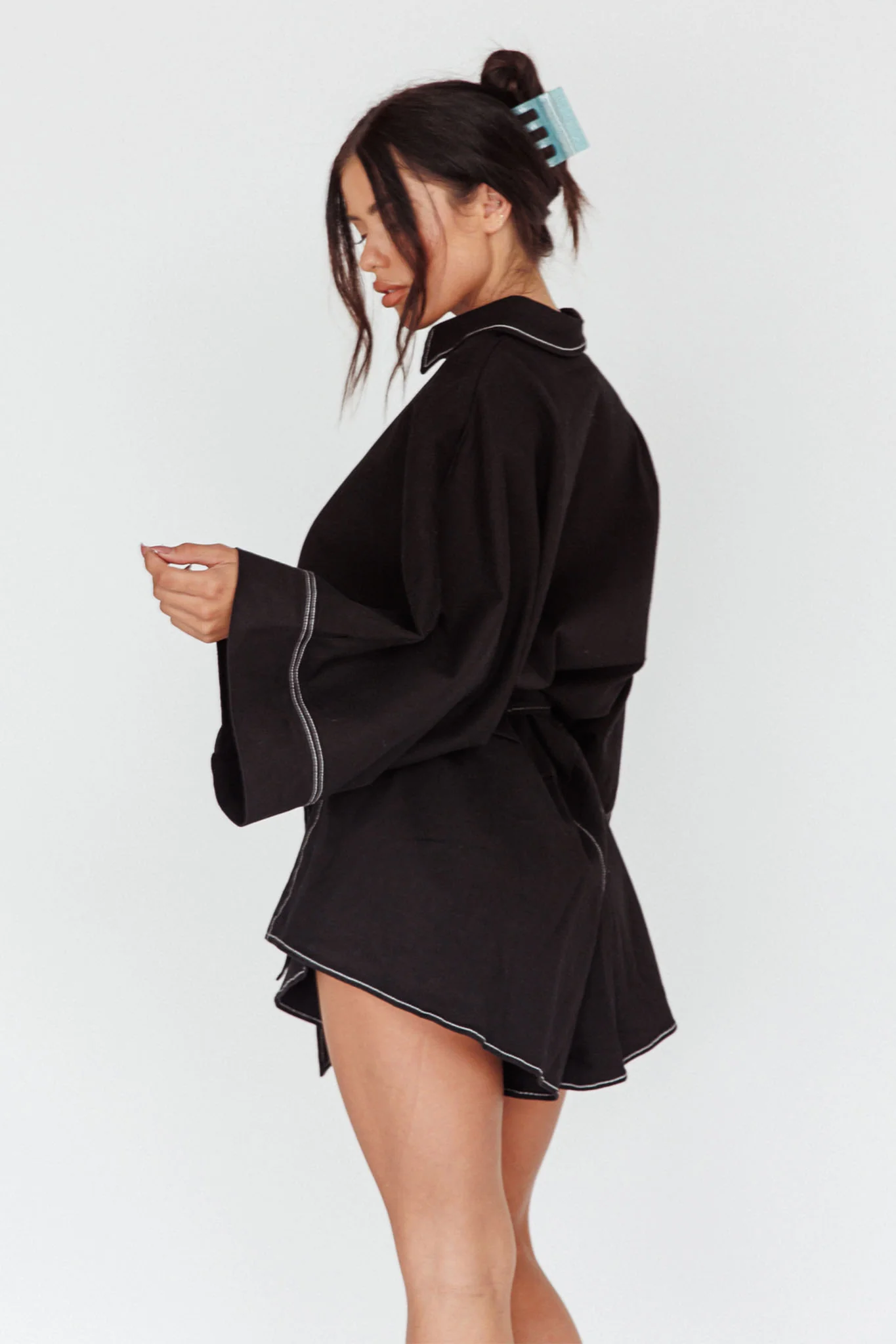 Daytona Beach Long Sleeve Shirt Romper Black - Sonourner