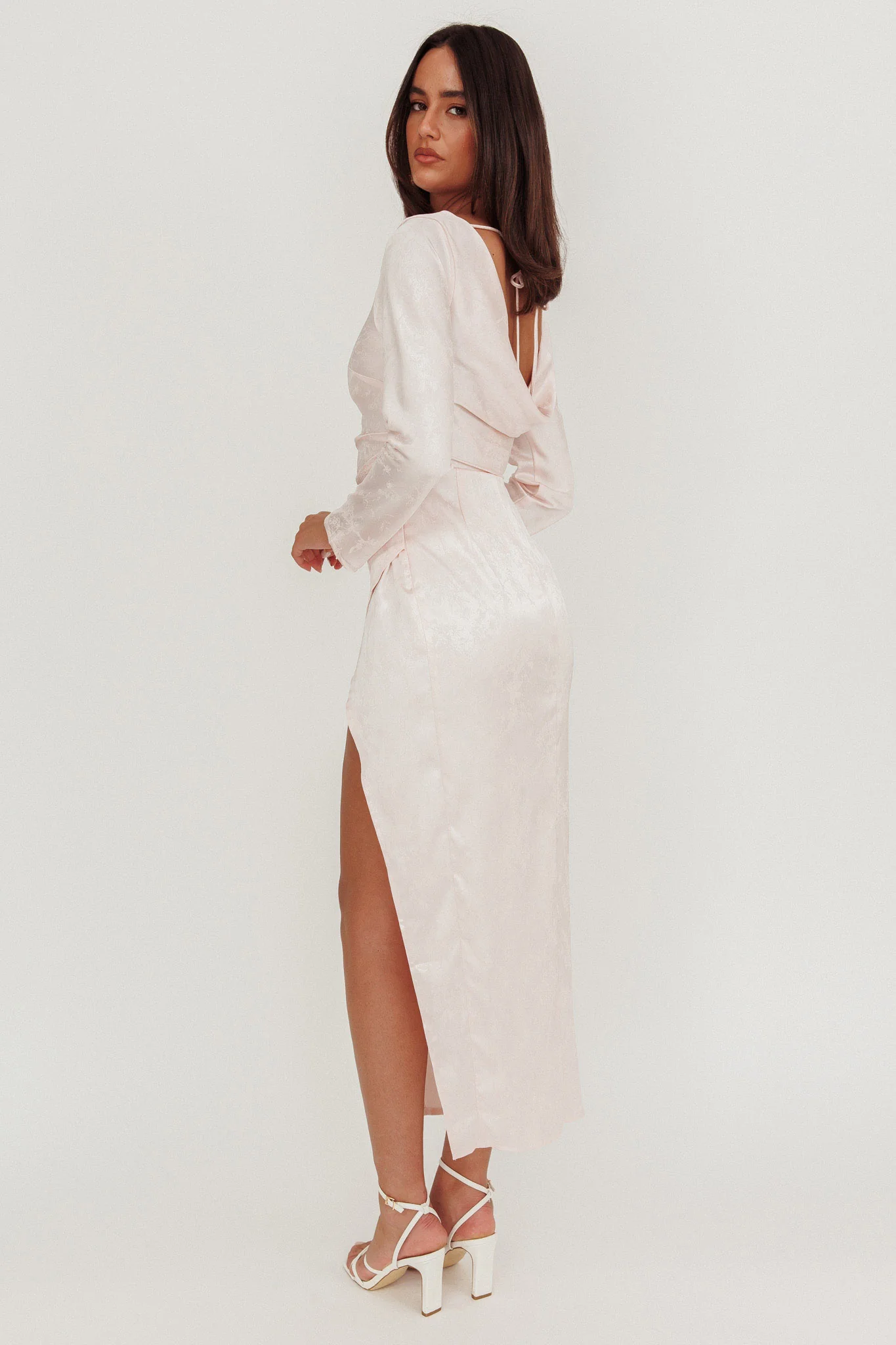 Loveland Long Sleeve Cowl Back Maxi Dress Blush - Sonourner