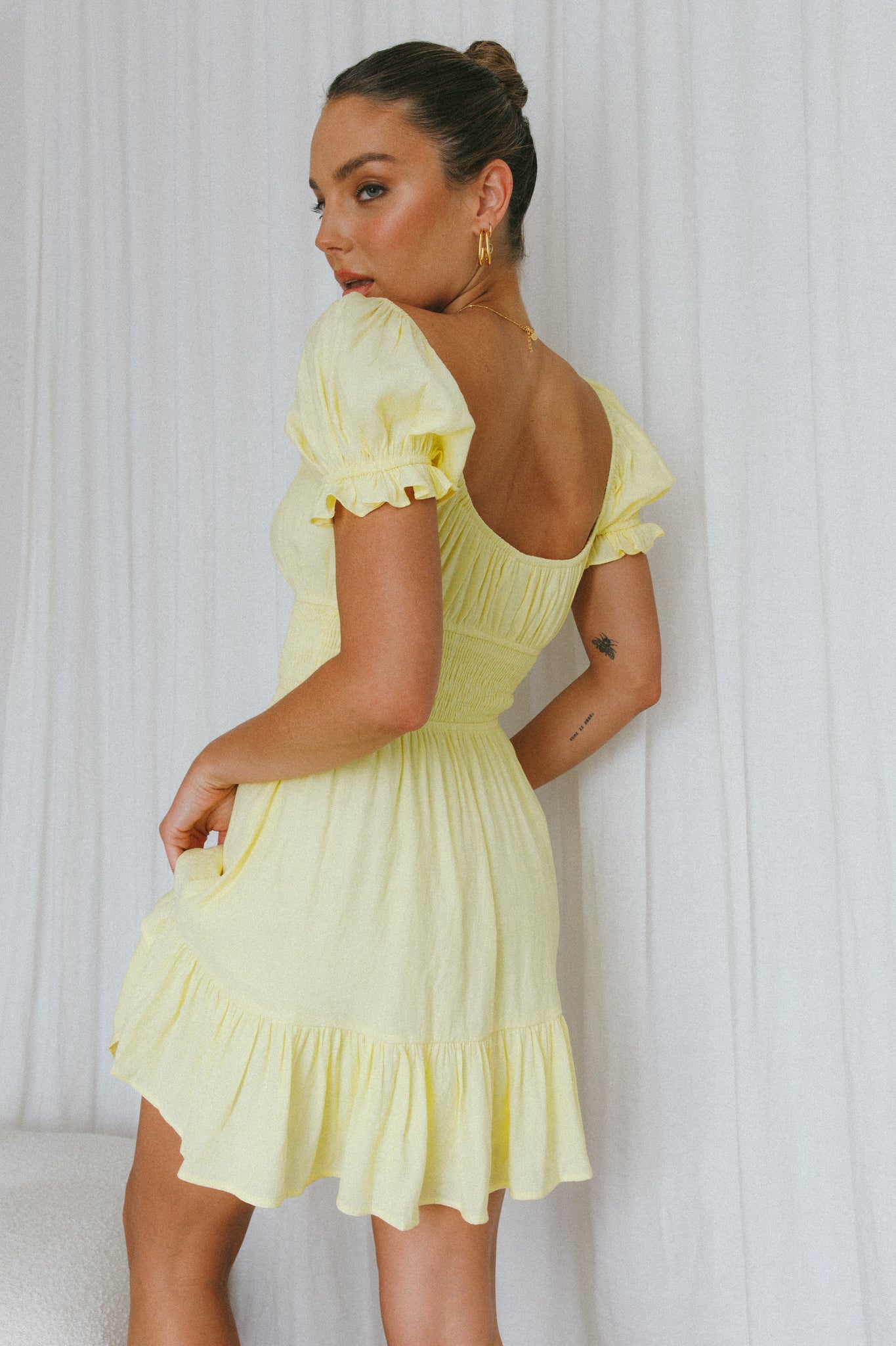 Amilie Shirred Waist Sundress Lemon - Sonourner