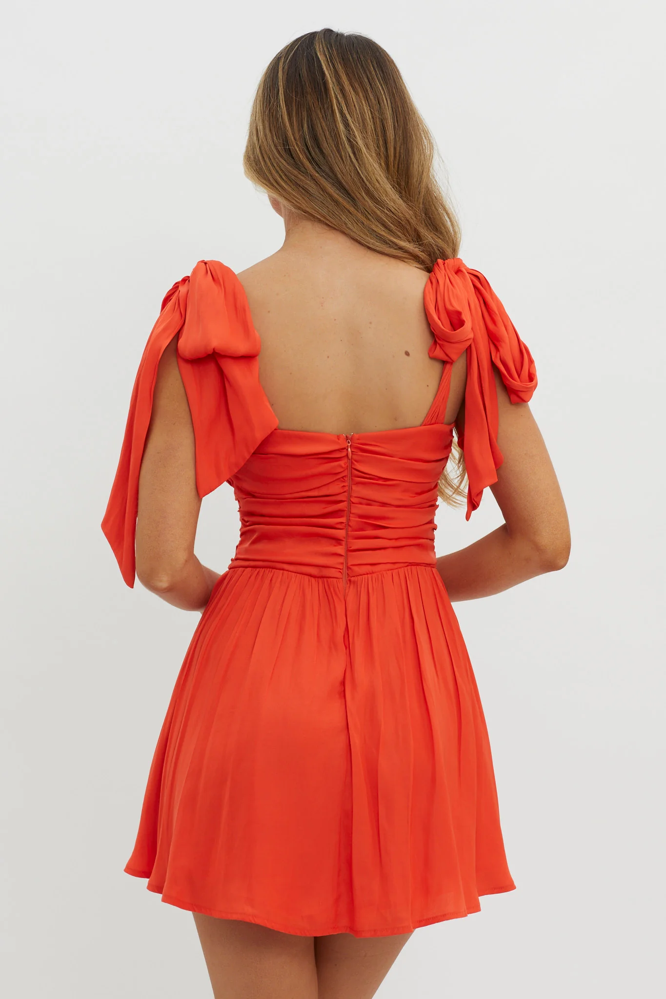 Lola Tied Shoulder Mini Dress Cherry Red - Sonourner