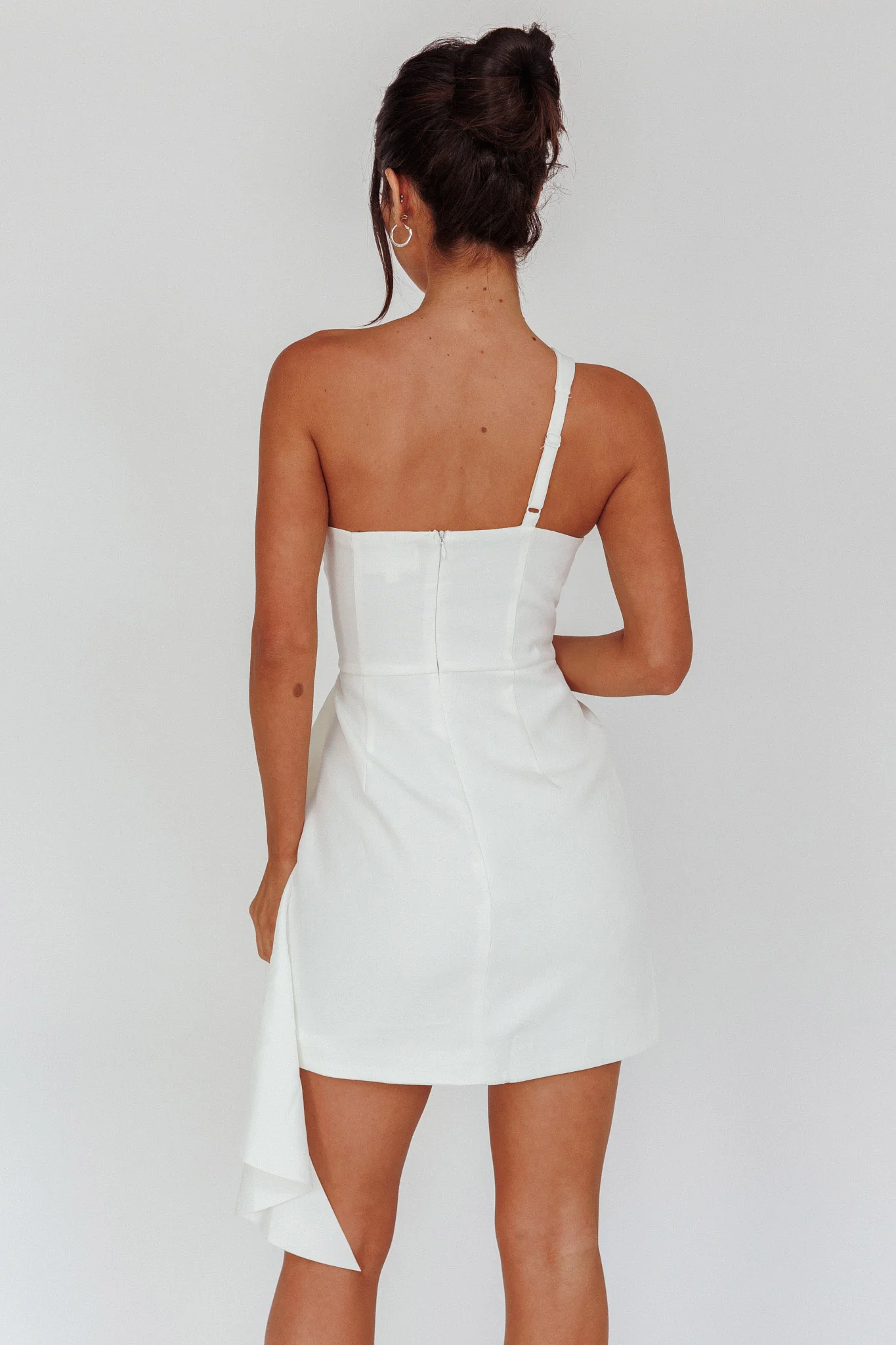 Lilleth One Shoulder Frill Feature Mini Dress White - Sonourner