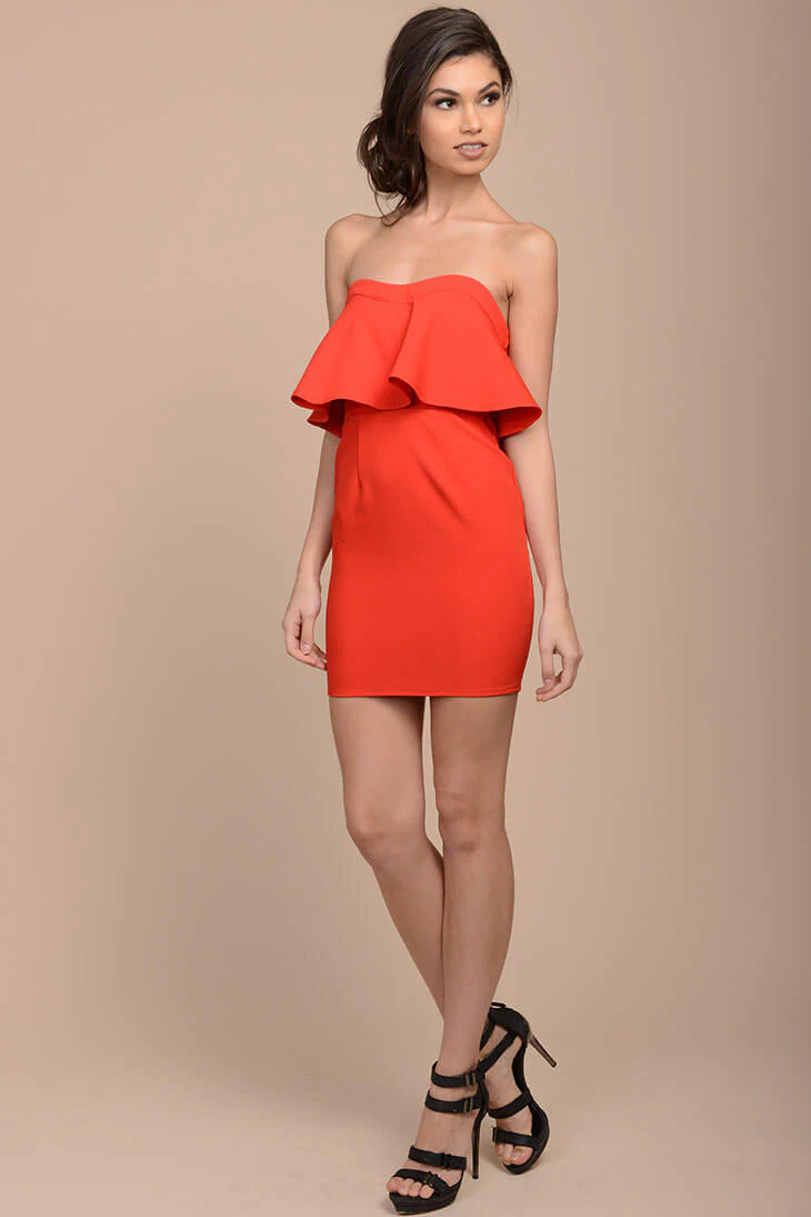 Mailee Bodycon Ruffles Dress Red - Sonourner