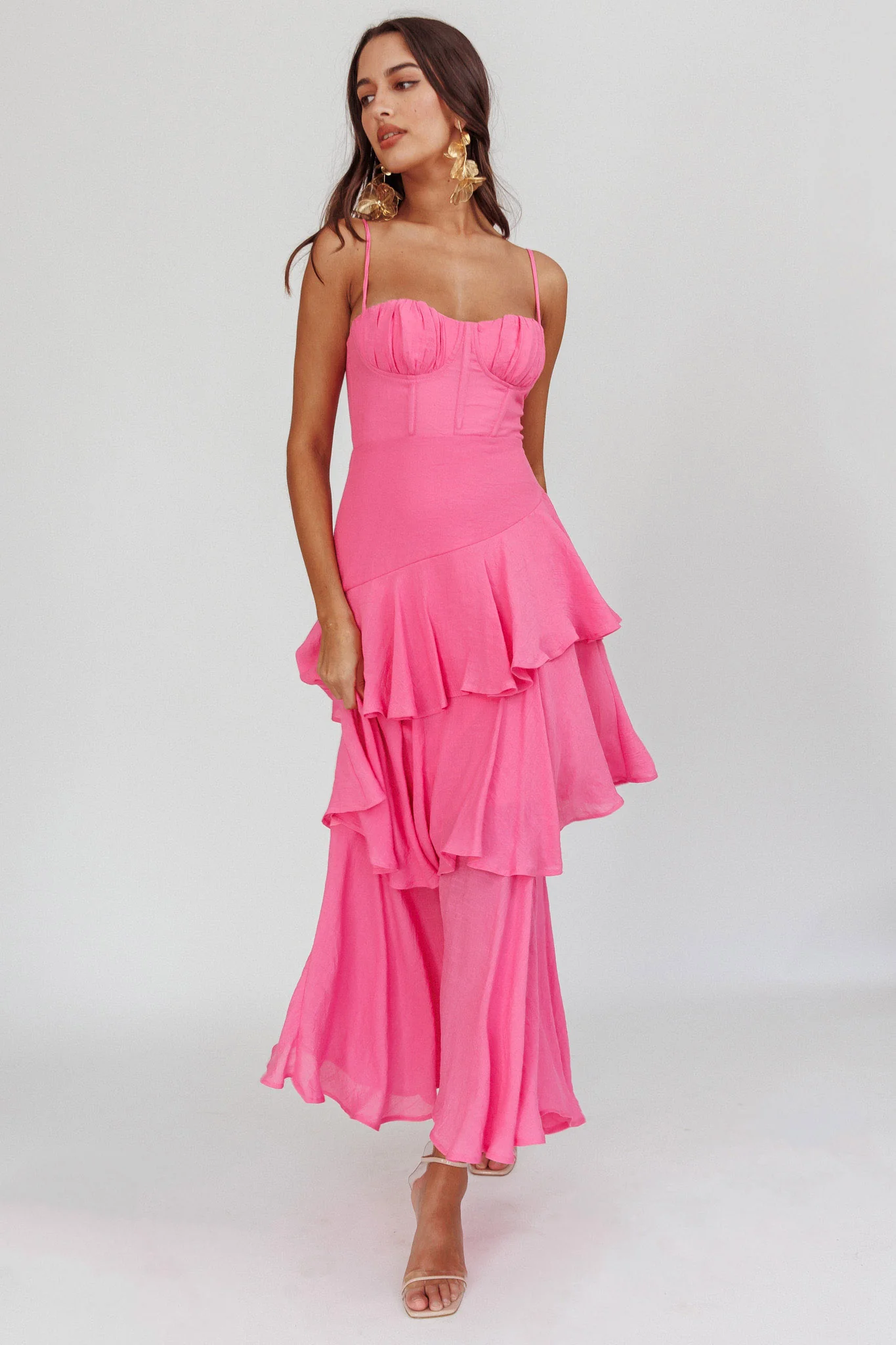 Madrid Summer Tiered Ruffle Maxi Dress Pink - Sonourner