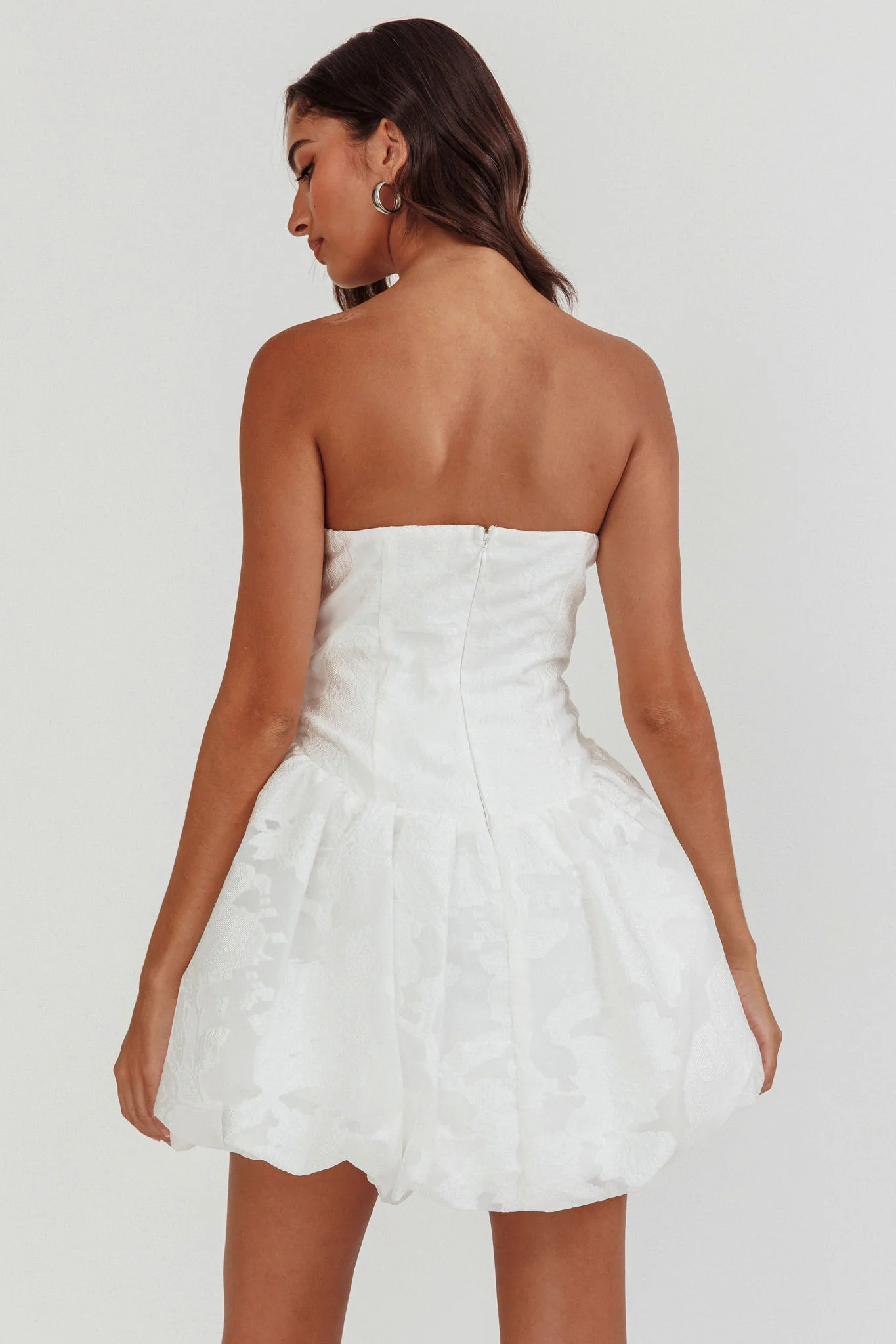 Monti Strapless Bubble Hem Mini Dress Embroidered White - Sonourner