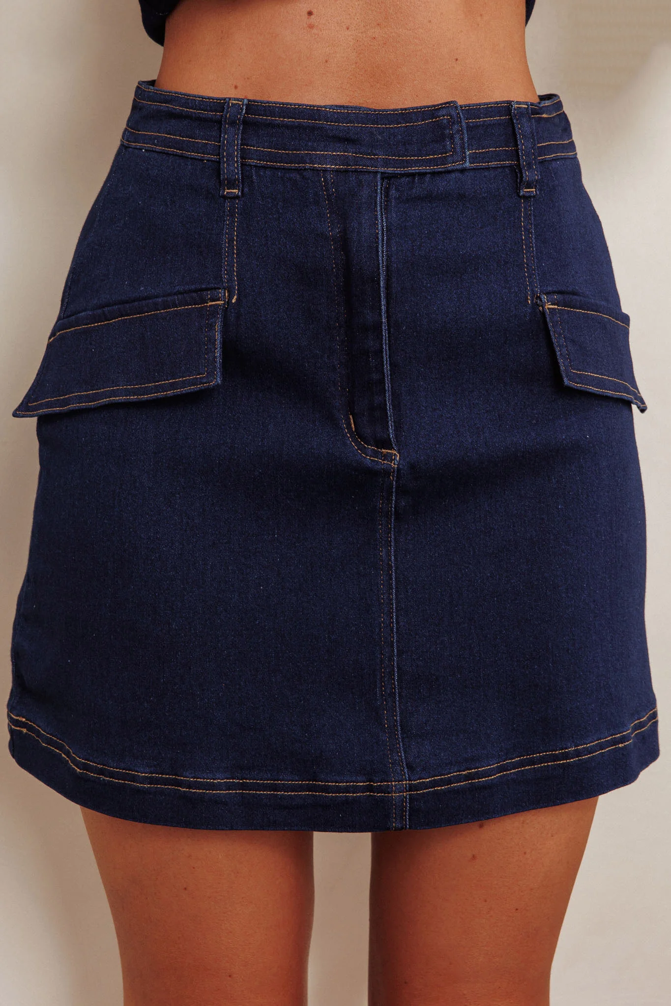 Caught Out Faux Pocket Mini Skirt Dark Denim - Sonourner