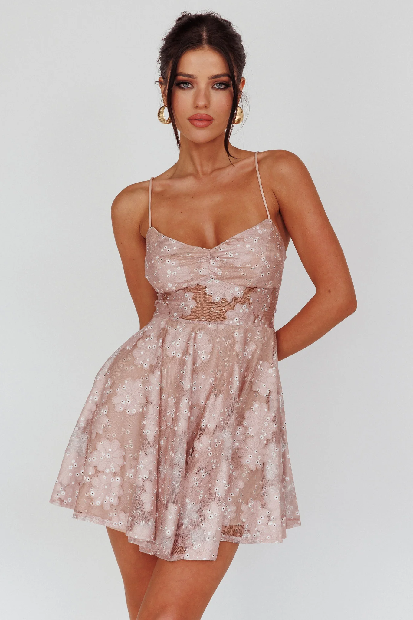 Merida Lace-Up Back Dress Floral Blush - Sonourner