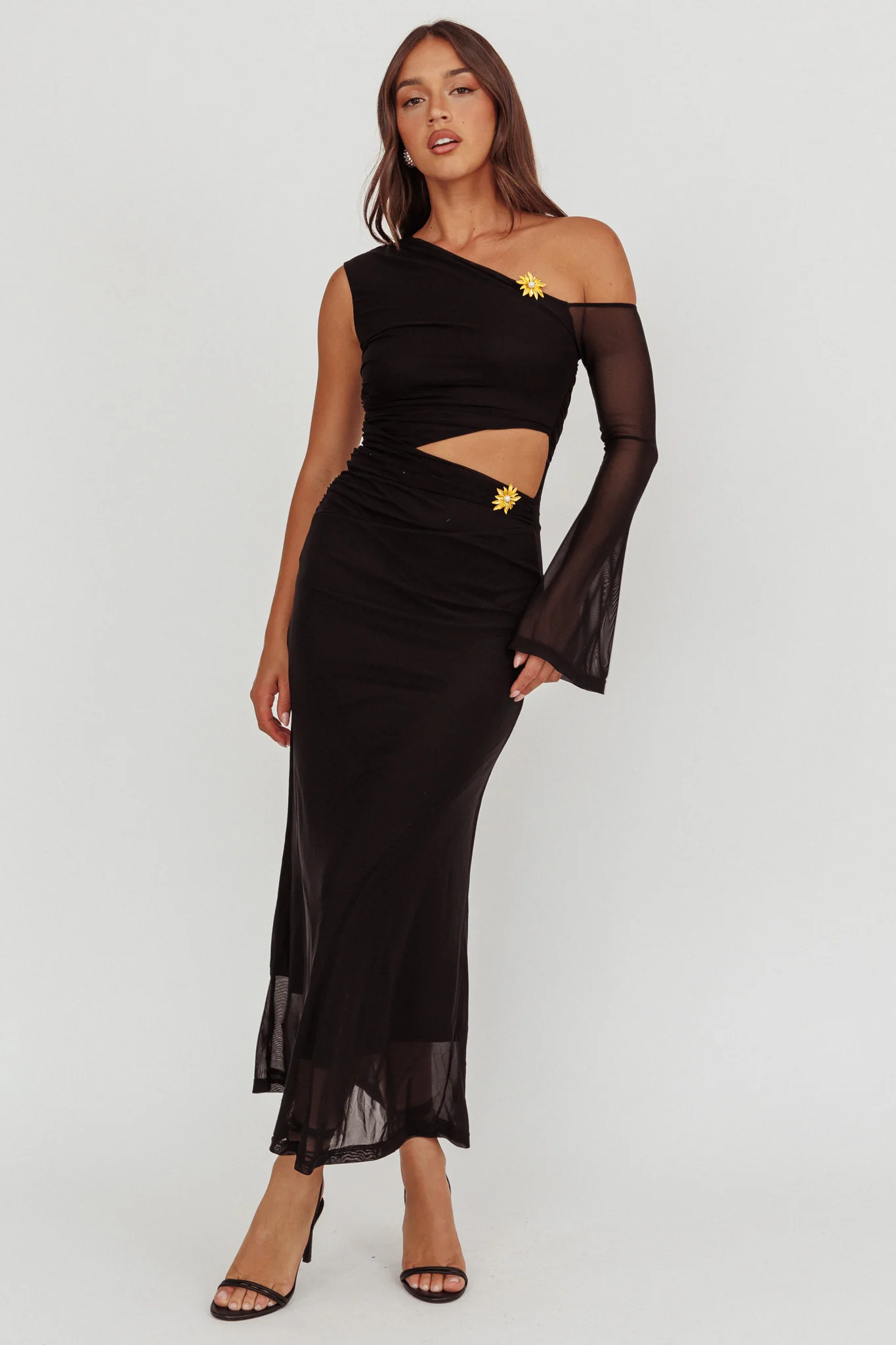 Prima One Shoulder Cut-Out Maxi Dress Black - Sonourner