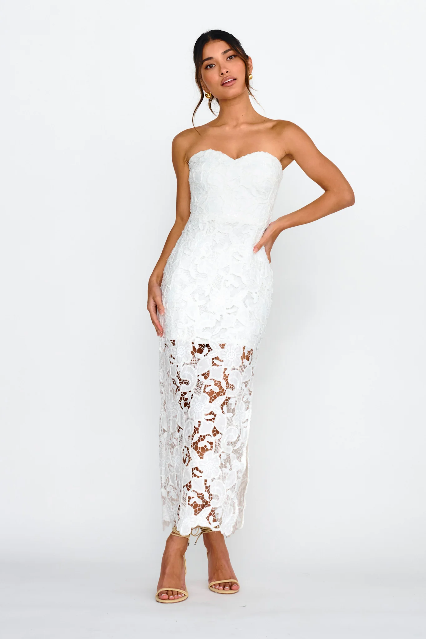 Parisa Sequin Embroidery Overlay Midi Dress White - Sonourner