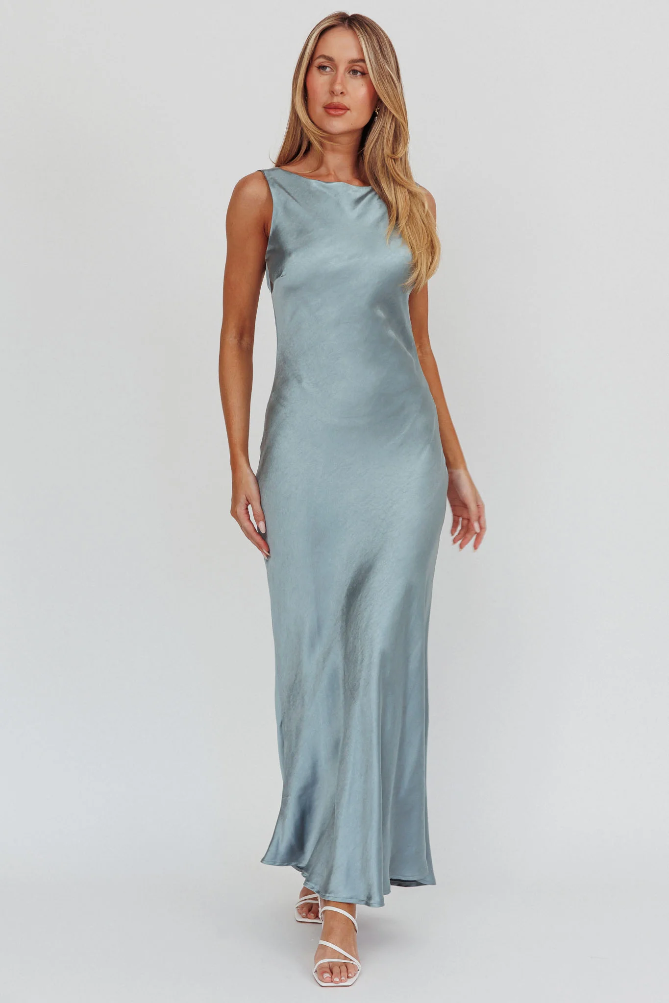 Carmine Satin Sleeveless Maxi Dress Blue - Sonourner