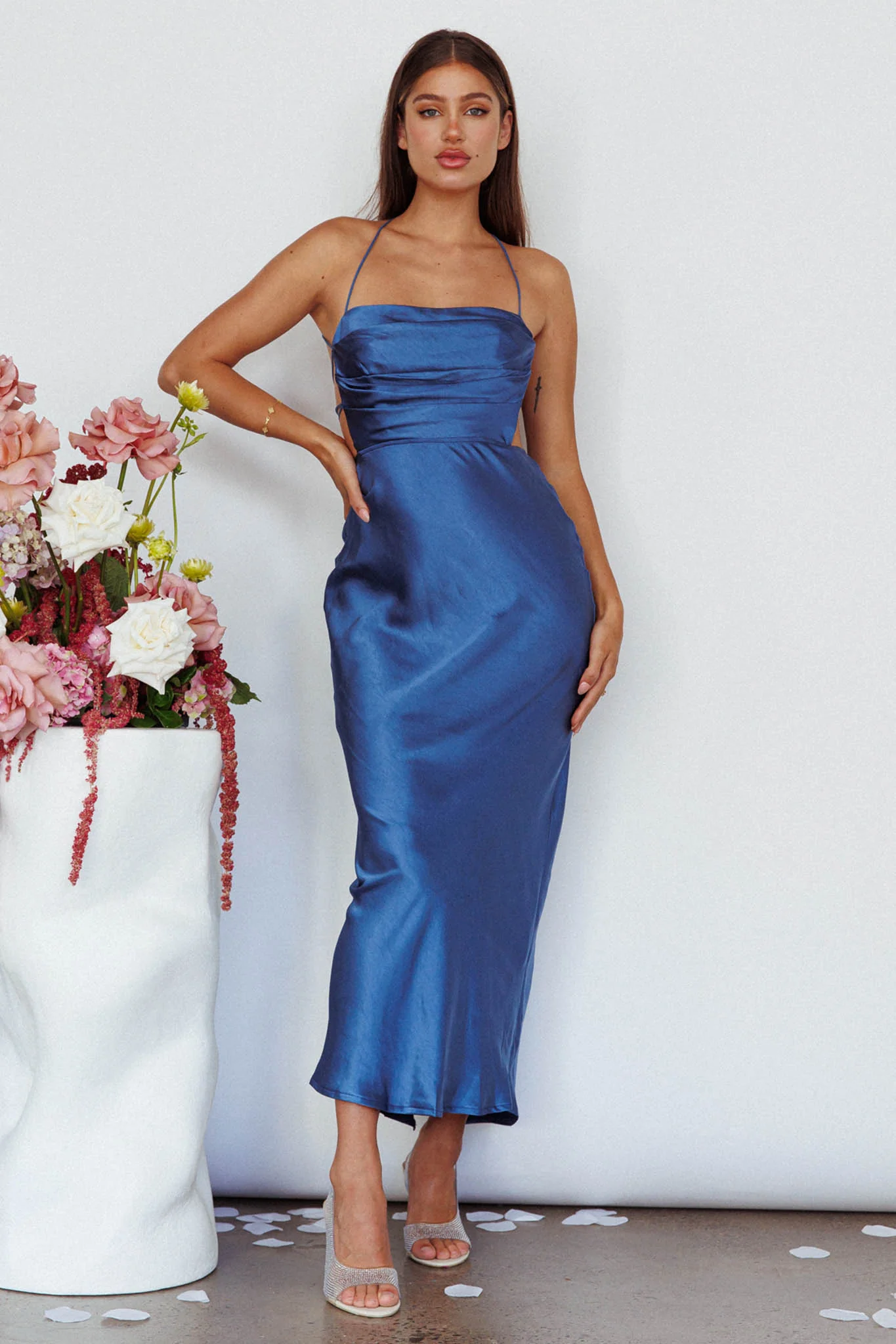 Heaven On Earth Lace-Up Back Maxi Dress Blue - Sonourner