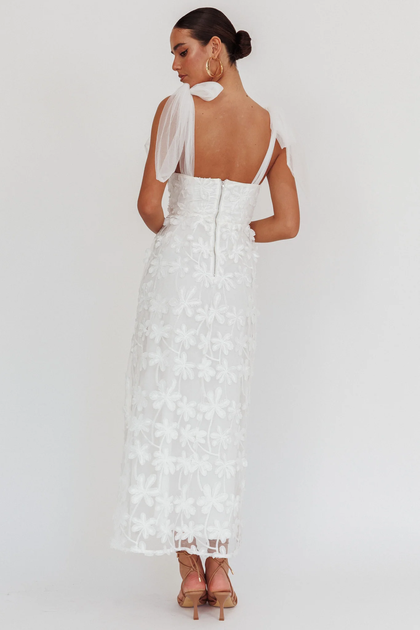Mykonos Morning Tied Shoulder Tree Maxi Dress White - Sonourner