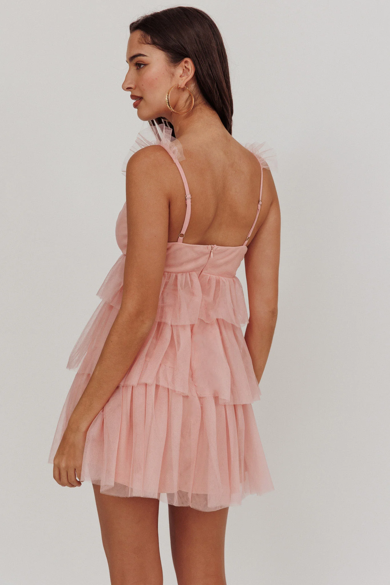 Sorbet Sky Tiered Tulle Mini Dress Pink - Sonourner