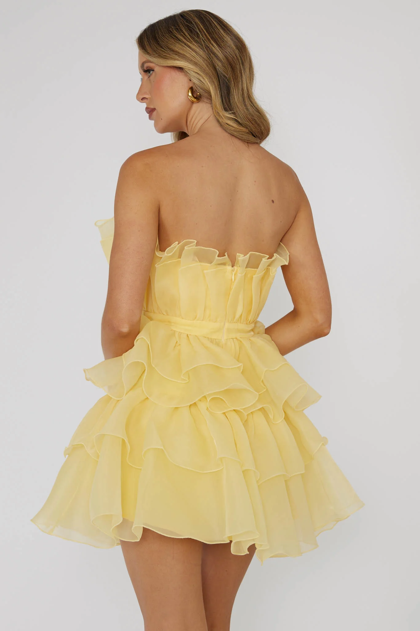 Bon Bon Tiered Chiffon Mini Dress Yellow - Sonourner