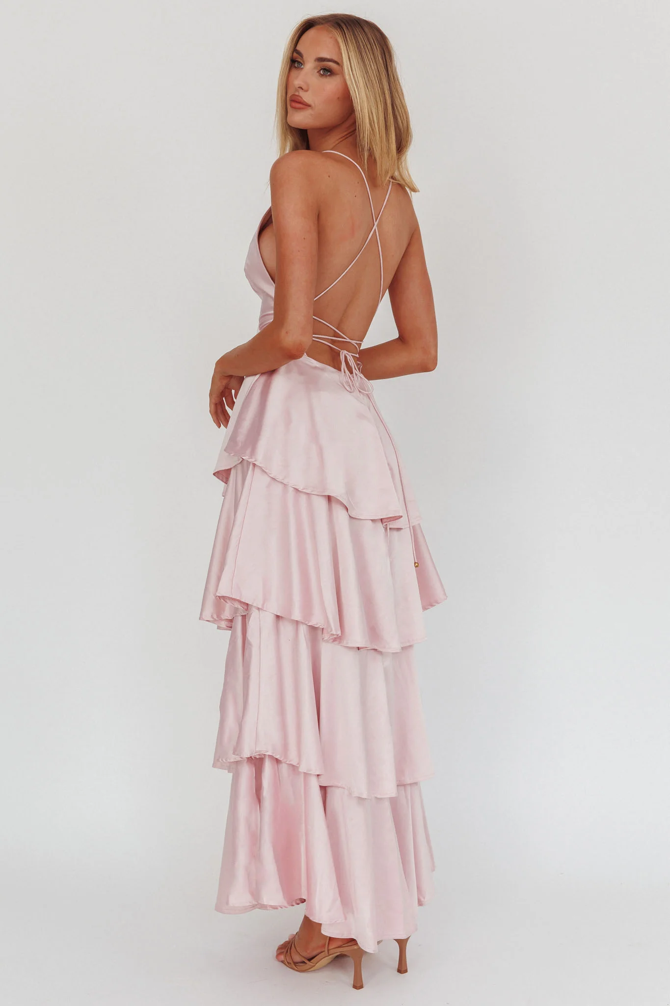 Auguste Tiered Frill Strappy Back Dress Blush - Sonourner