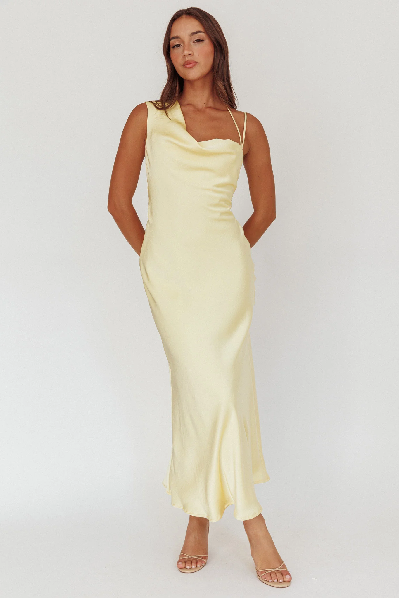 Eros Asymmetric Cowl Neck Maxi Dress Butter - Sonourner