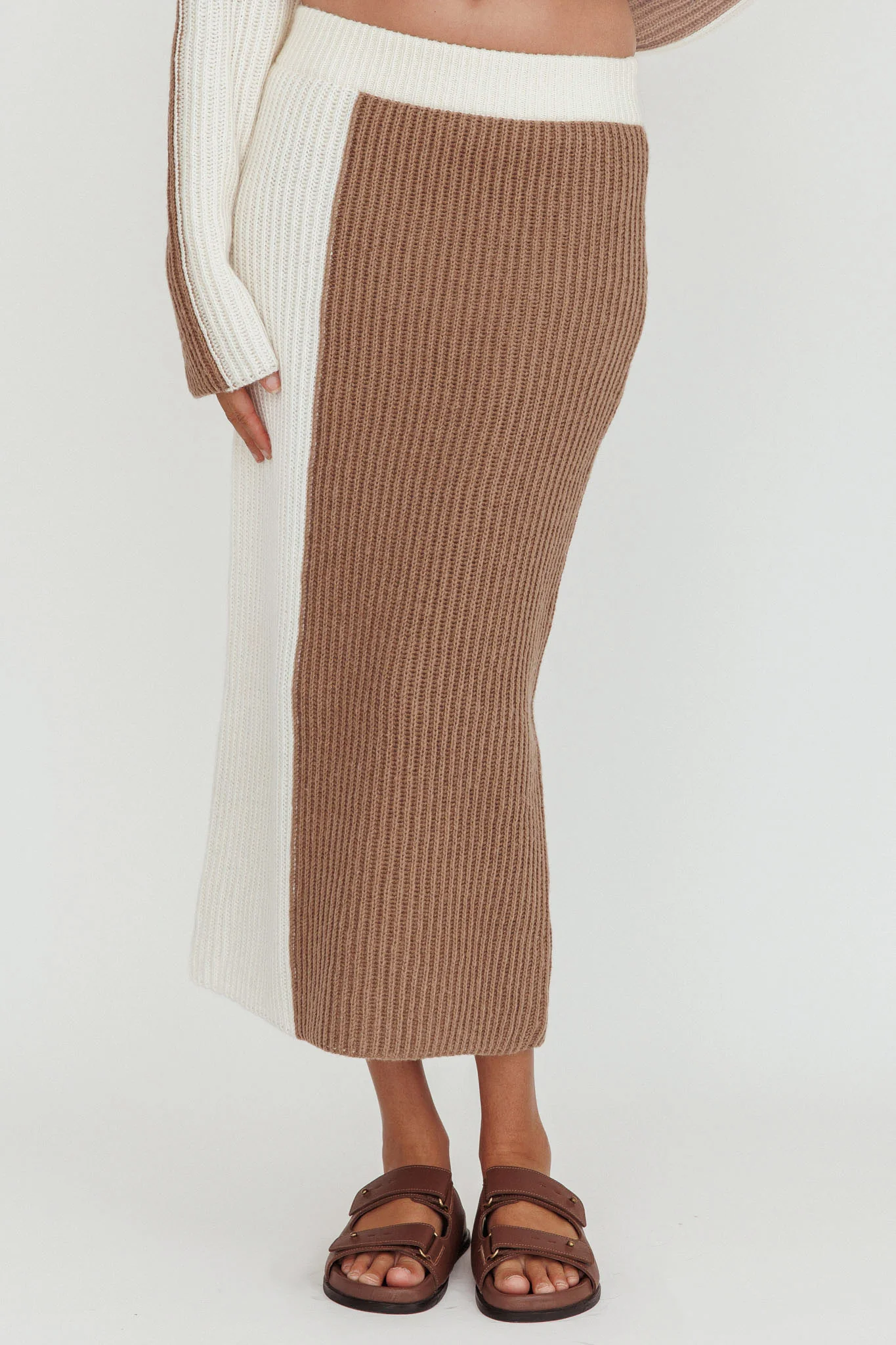 Eos Ribbed Knit Midi Skirt Mocha Cream - Sonourner