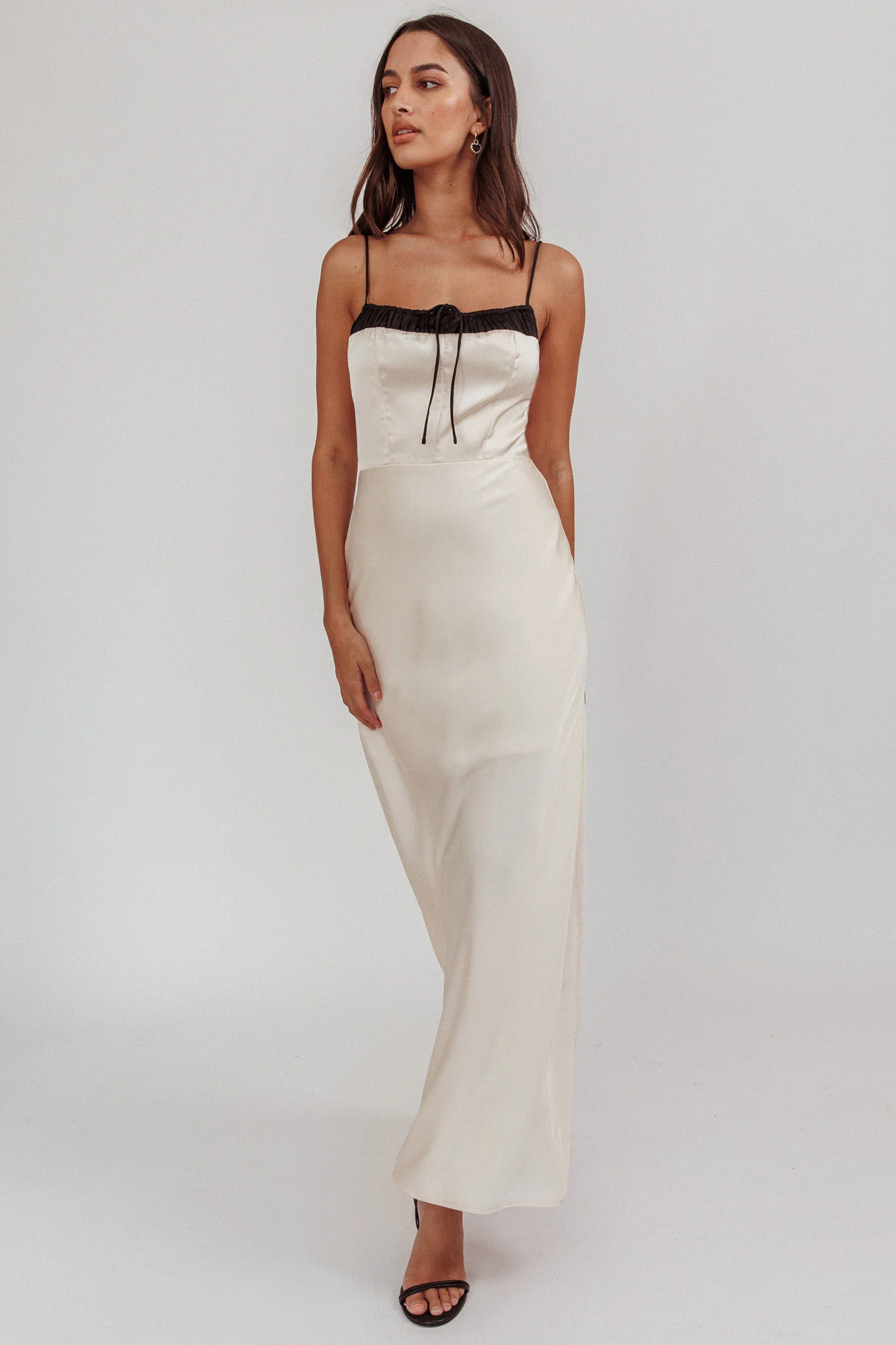 Tomorrow's Love Gathered Bow Neckline Maxi Dress Oyster - Sonourner