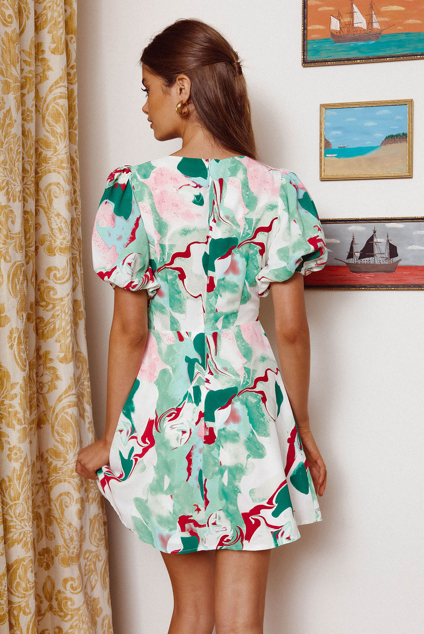 Anakin Twist Bust Mini Dress Swirl Green - Sonourner