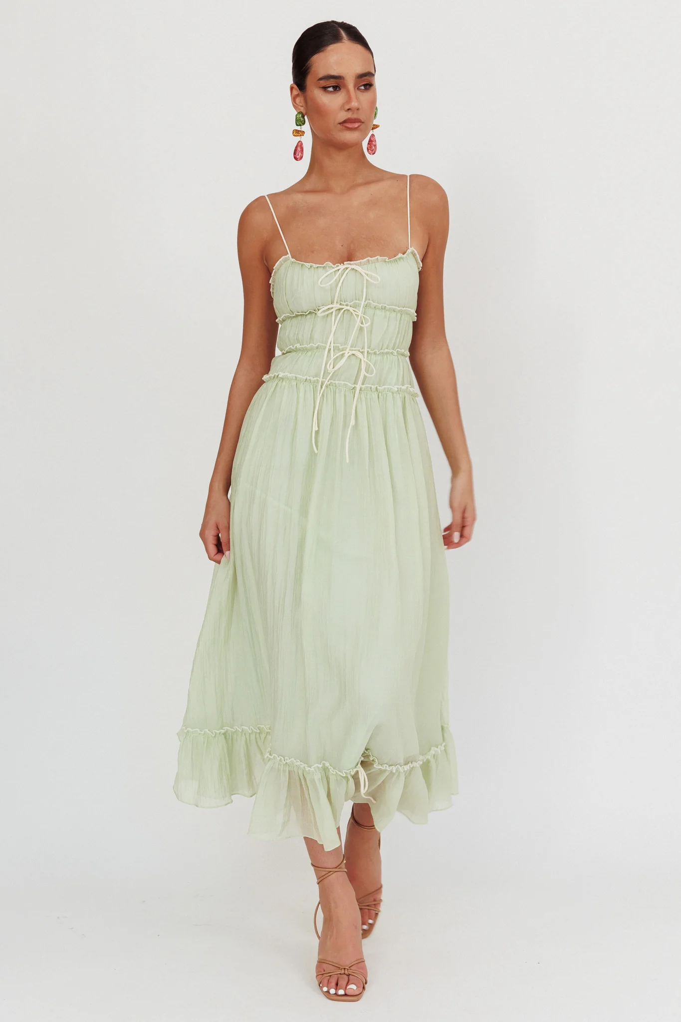 Maidens Tie Accent Maxi Dress Sage - Sonourner
