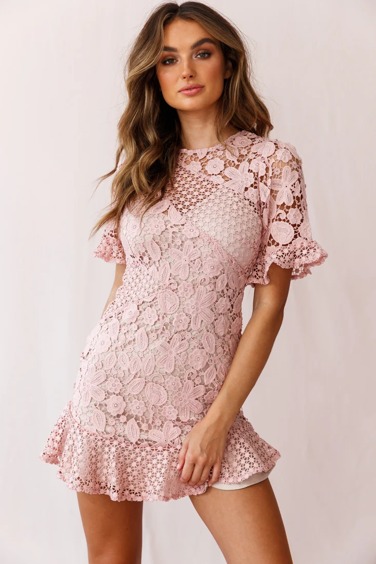 Reinhart Short Sleeve Crochet Lace Dress Blush - Sonourner