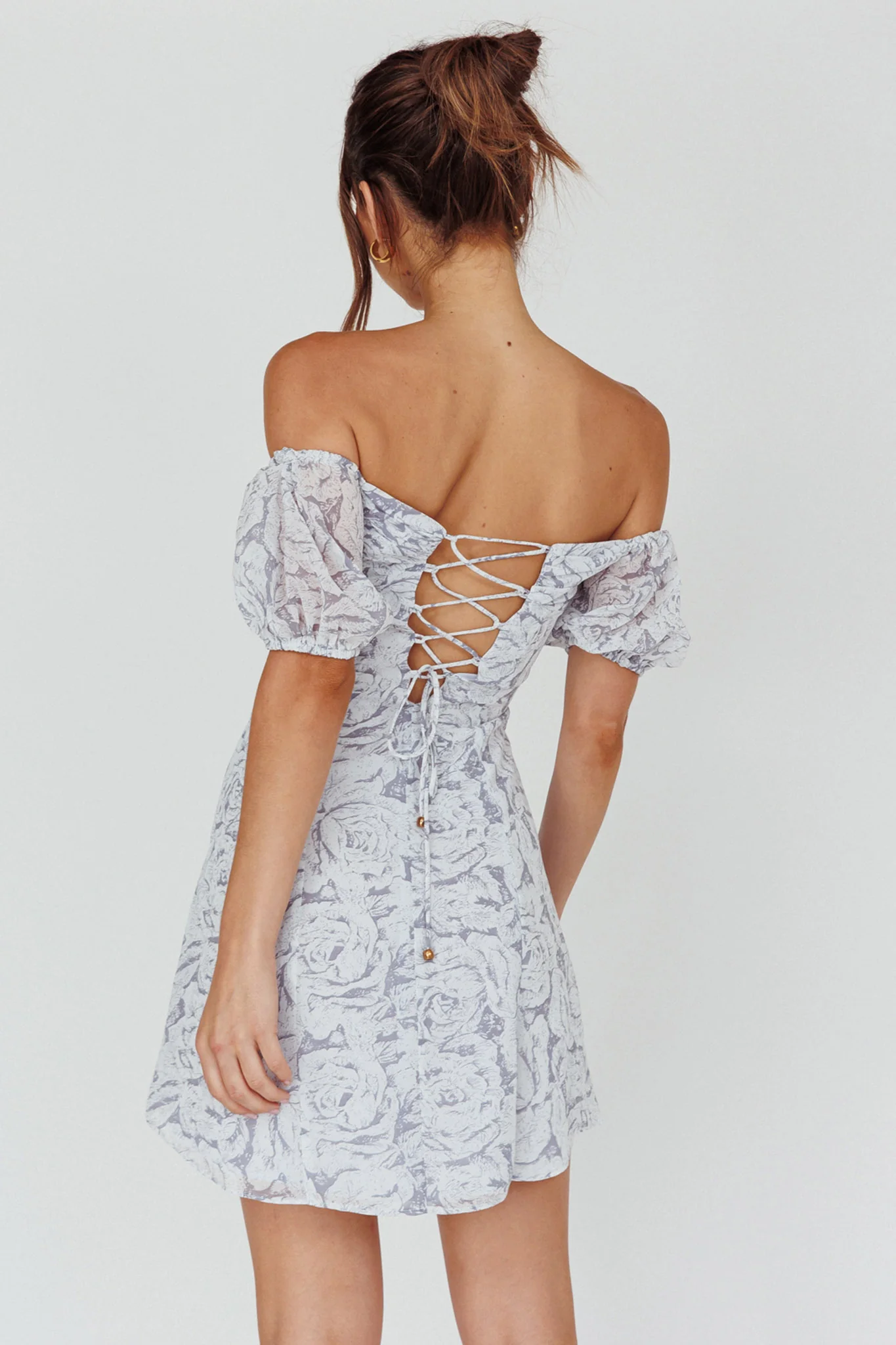 Summer To Remember Lace-Up Back Dress Floral Ink - Sonourner
