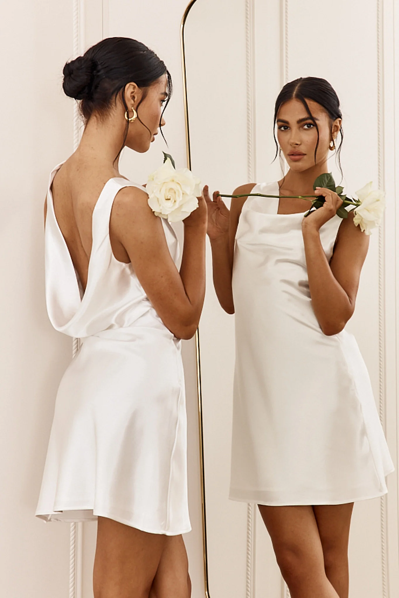 Casablanca Night Cowl Mini Dress White - Sonourner