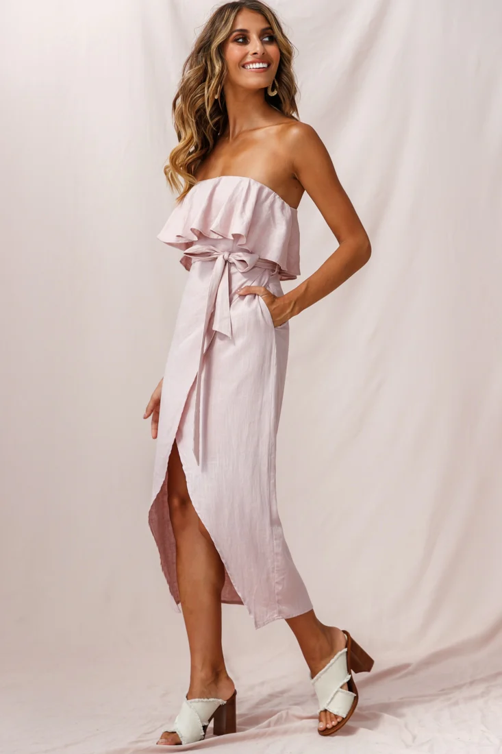 Hamilton Bandeau Ruffle Midi Dress Blush - Sonourner