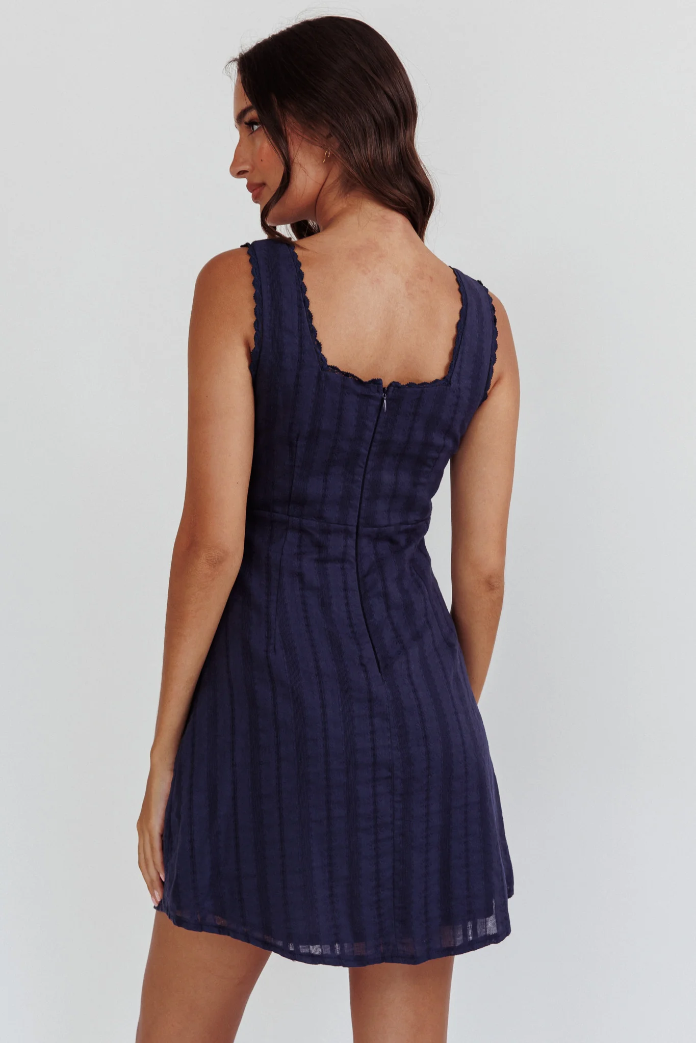 Aura Girl Square Neckline Mini Dress Navy - Sonourner