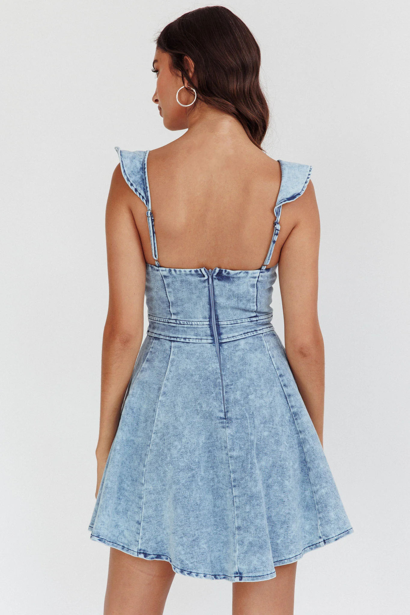 Nola Ruffle Strap Mini Dress Light Denim - Sonourner
