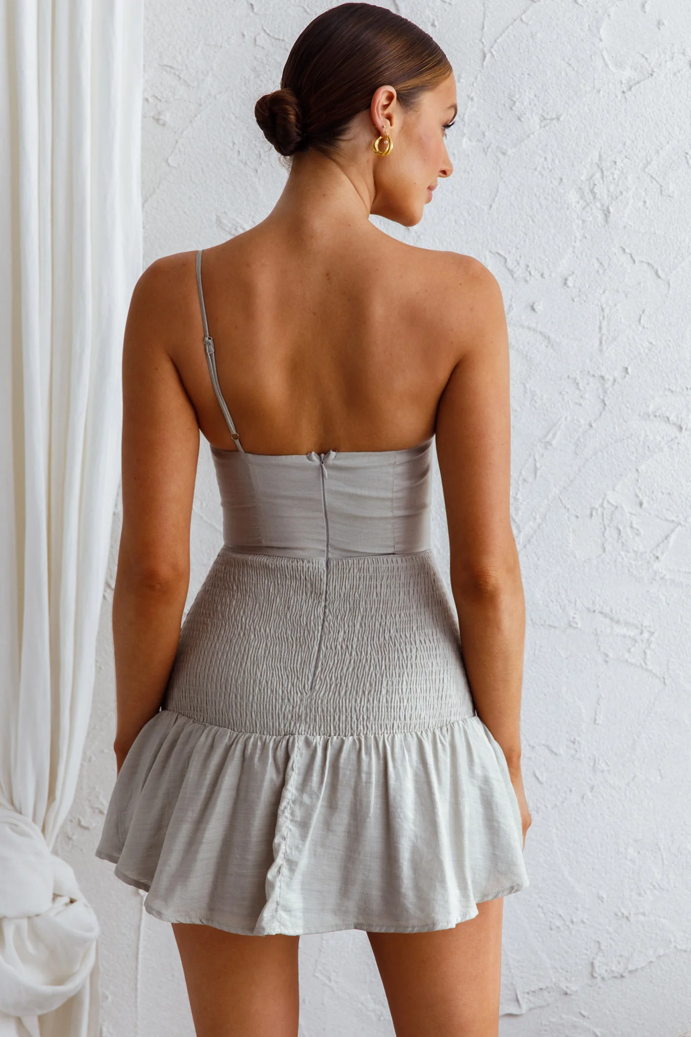 Bridie One Shoulder Shirred Mini Dress Pistachio - Sonourner