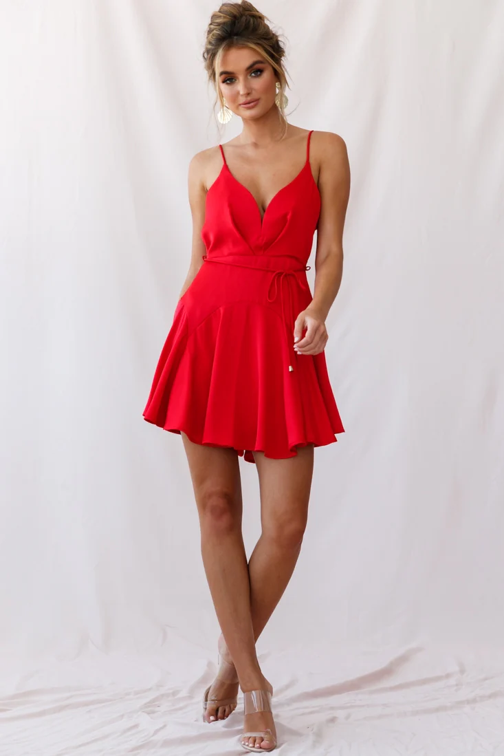 Valley Ruffle Tie-Up Back Dress Red - Sonourner