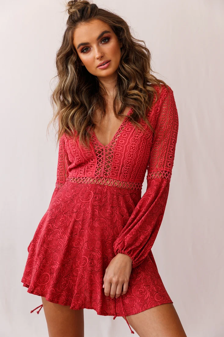 Carson Crochet Bell Sleeve Dress Coral - Sonourner