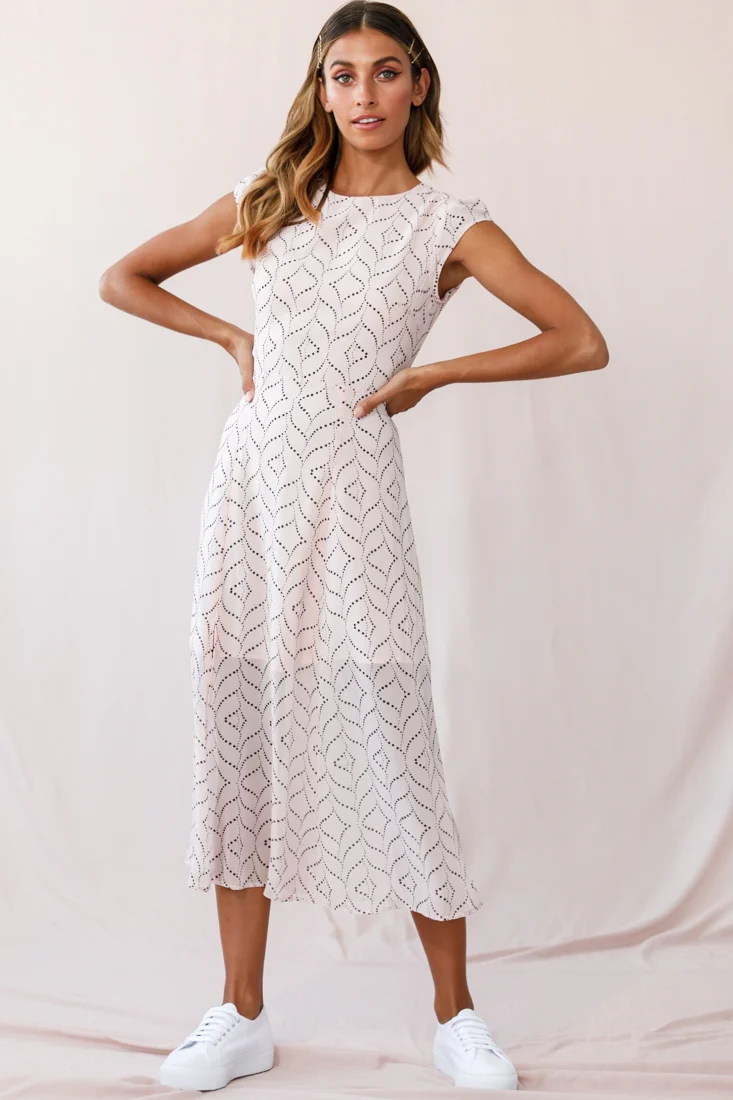 Becky Cap Sleeve Crew Neck Midi Dress Dot Print Blush - Sonourner