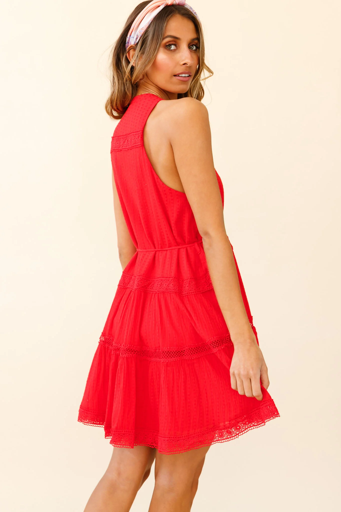 Jersey Sleeveless Button Bodice Loose Swing Dress Red - Sonourner