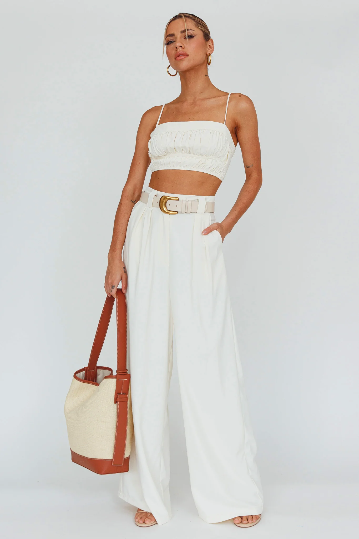 Regal Wide-Leg Mid Rise Pants Cream - Sonourner