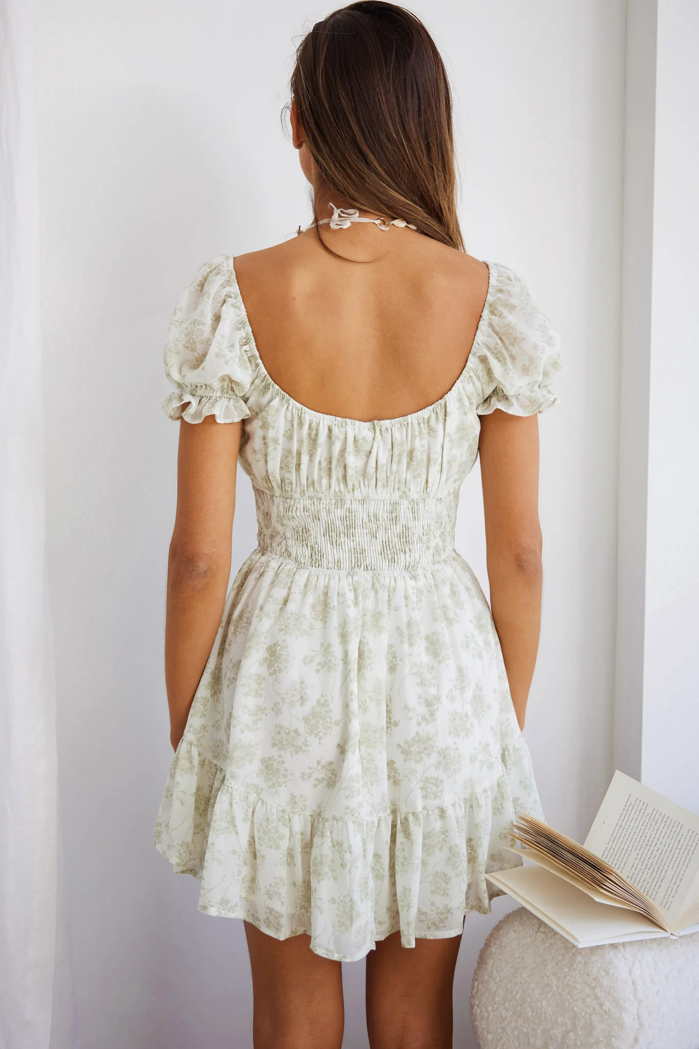 Amilie Shirred Waist Sundress Floral Mint - Sonourner