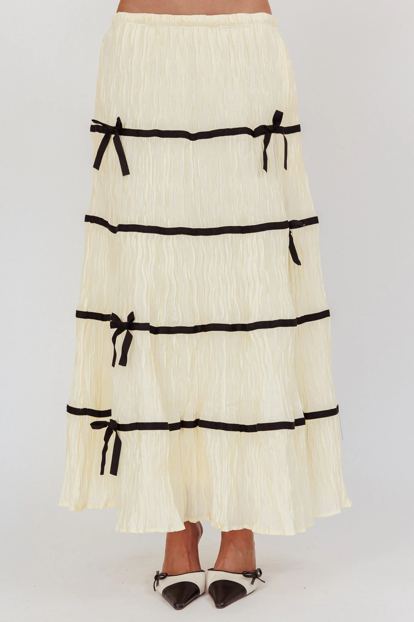 Tunnel Of Love Contrast Bow A-Line Maxi Skirt Natural - Sonourner