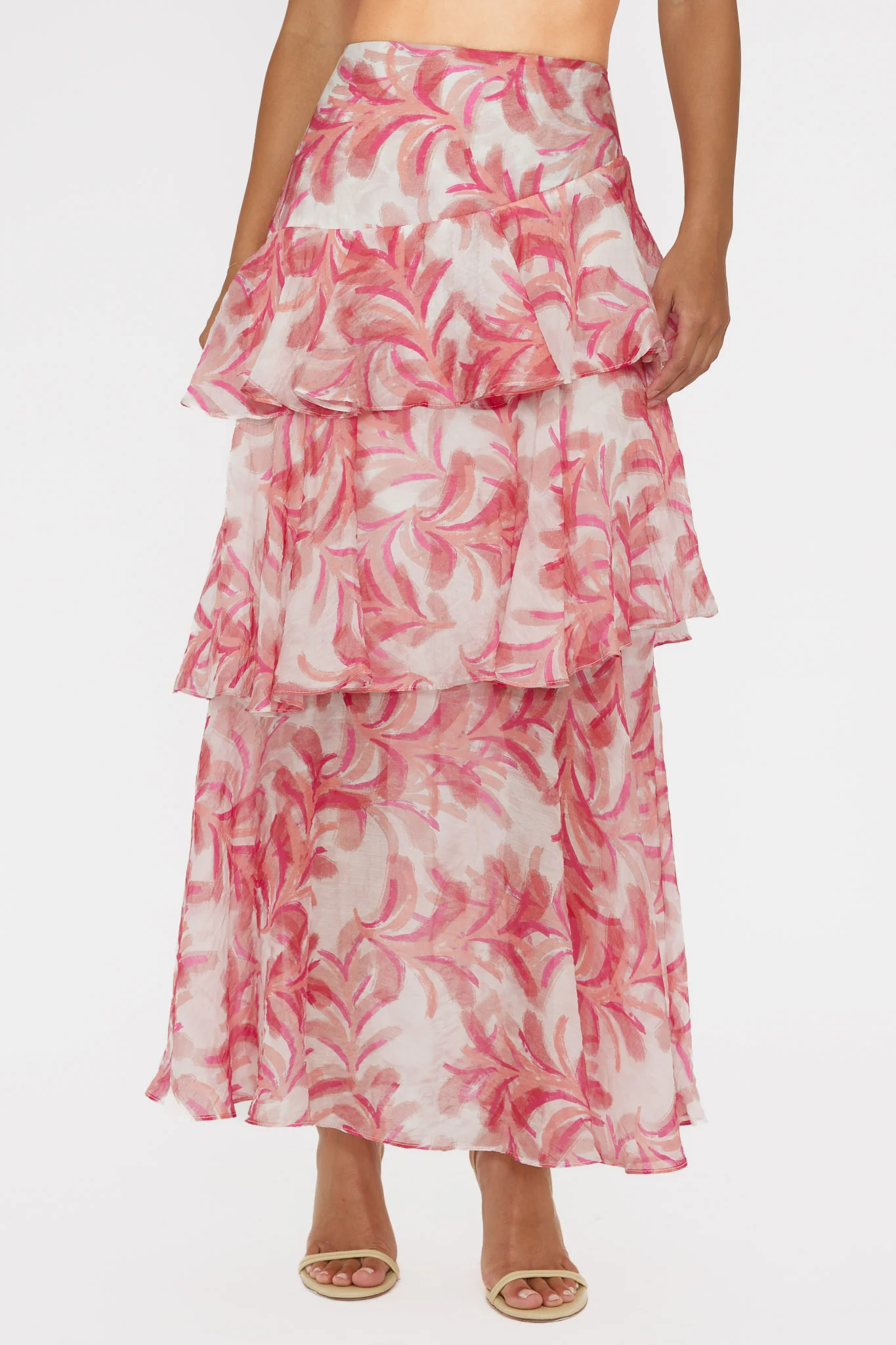 Veda Tiered Ruffle Maxi Skirt Floral Pink - Sonourner