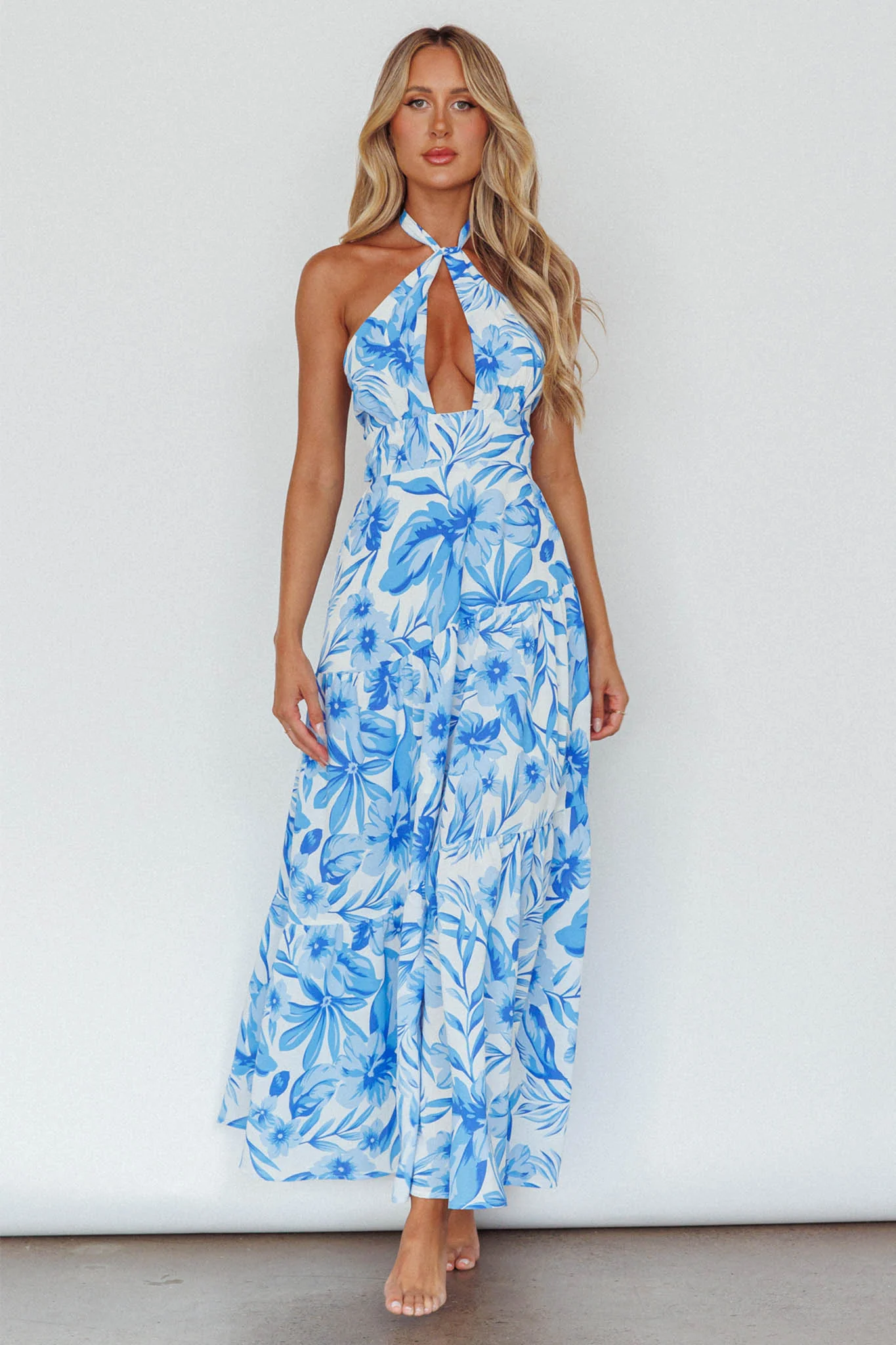 Bondi Keyhole Bust Maxi Dress Floral Blue - Sonourner