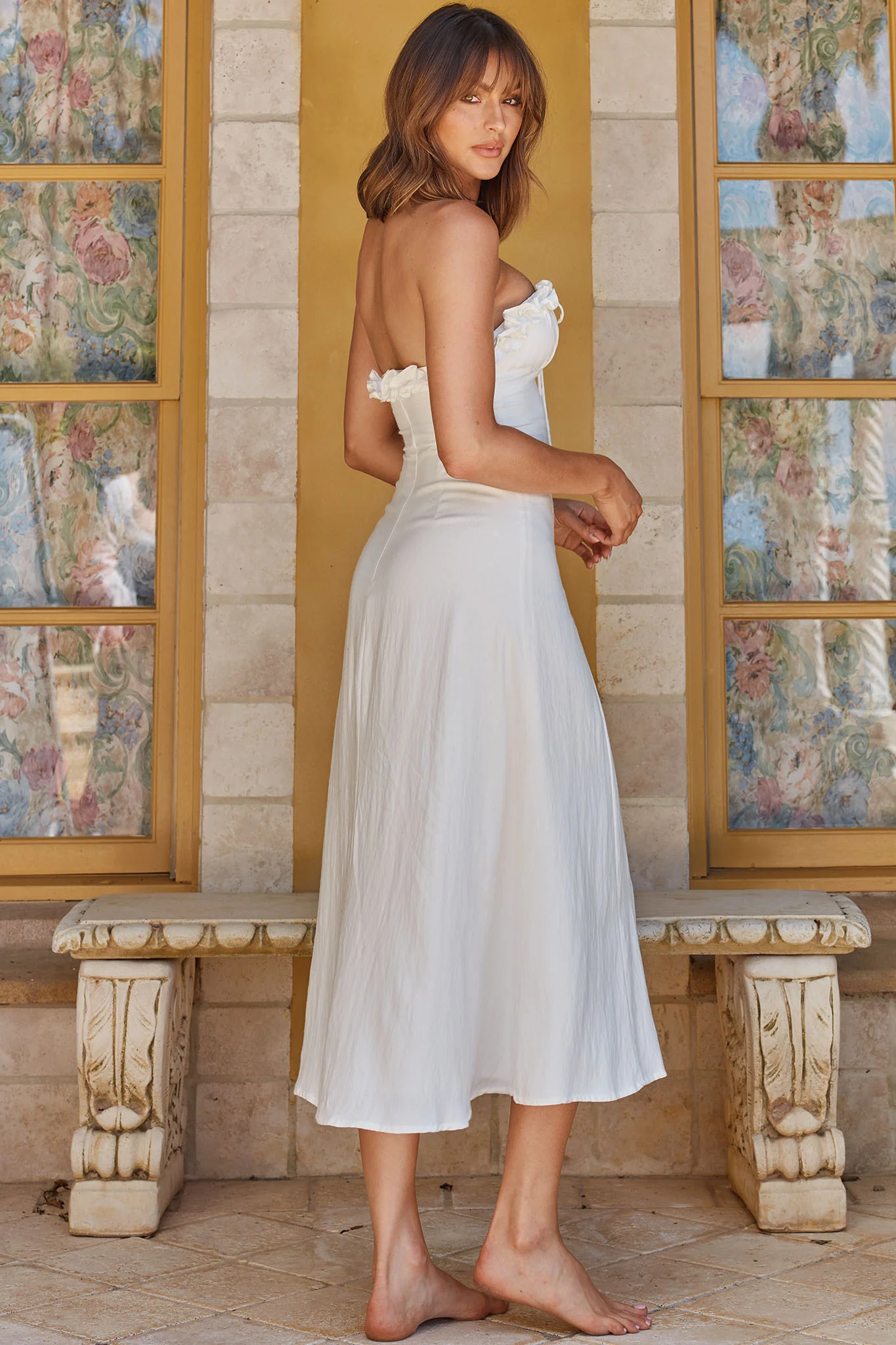 Under The Sun Tied Bust Midi Dress White - Sonourner