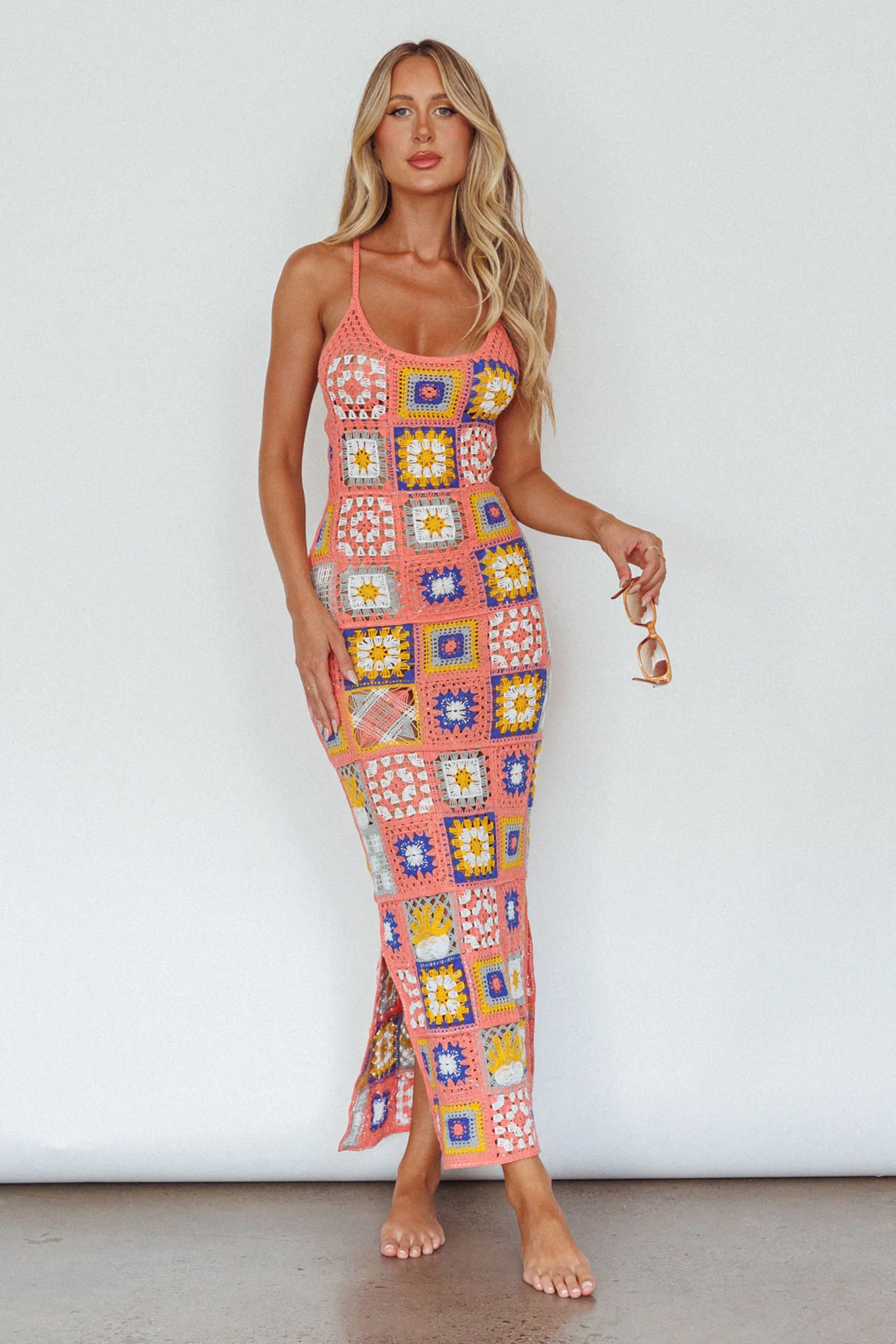 Bali Babe Crochet Maxi Dress Pink Multi - Sonourner