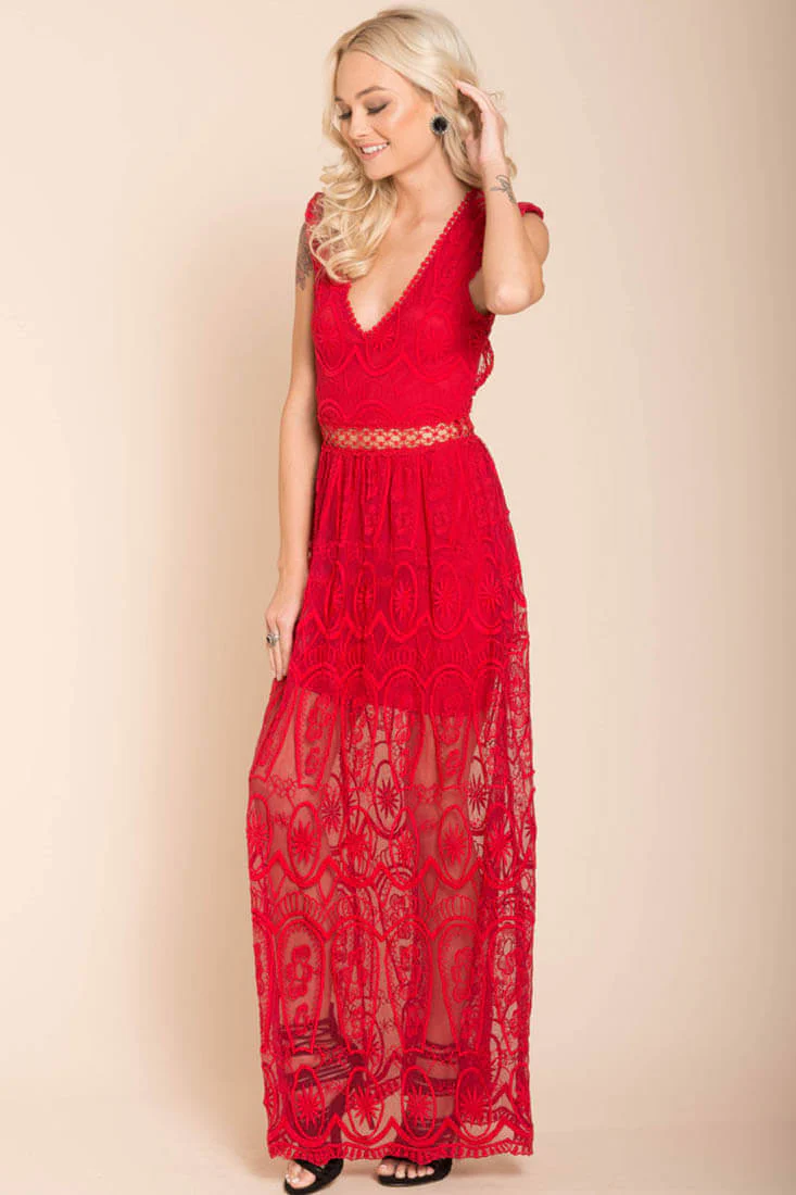 London Bohemian Glamour Maxi Dress Red - Sonourner