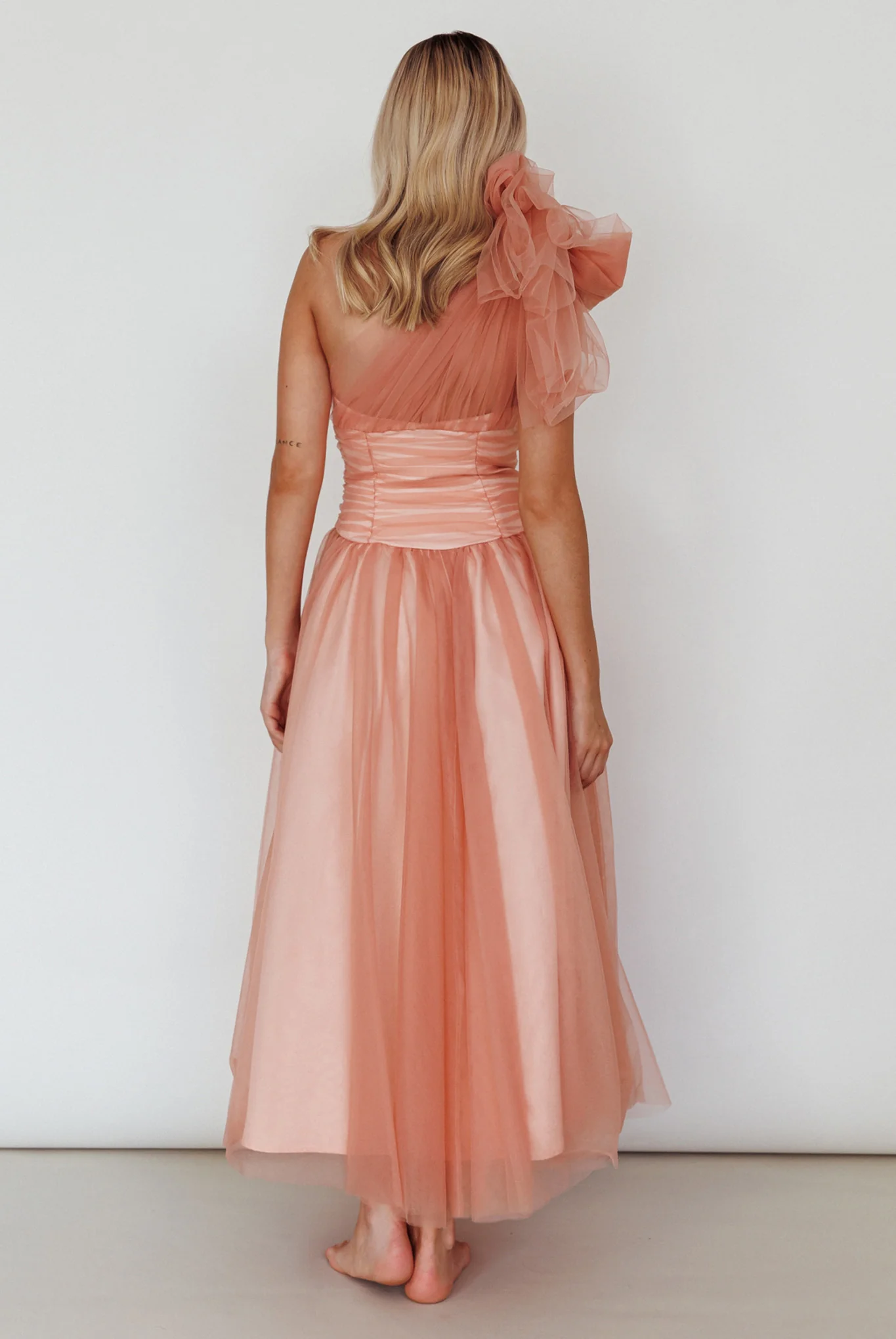 Let's Elope Bow Shoulder Midi Dress Lipstick - Sonourner