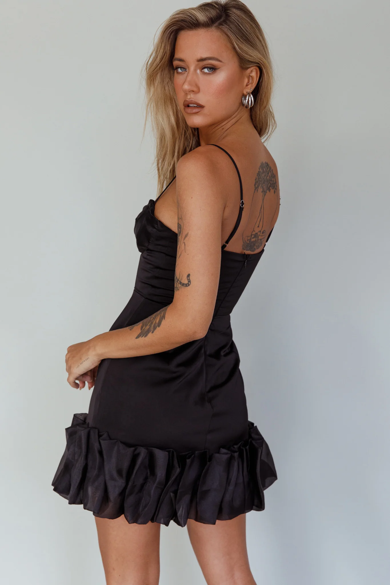 Buona Sera Hem Decoration Mini Dress Black - Sonourner