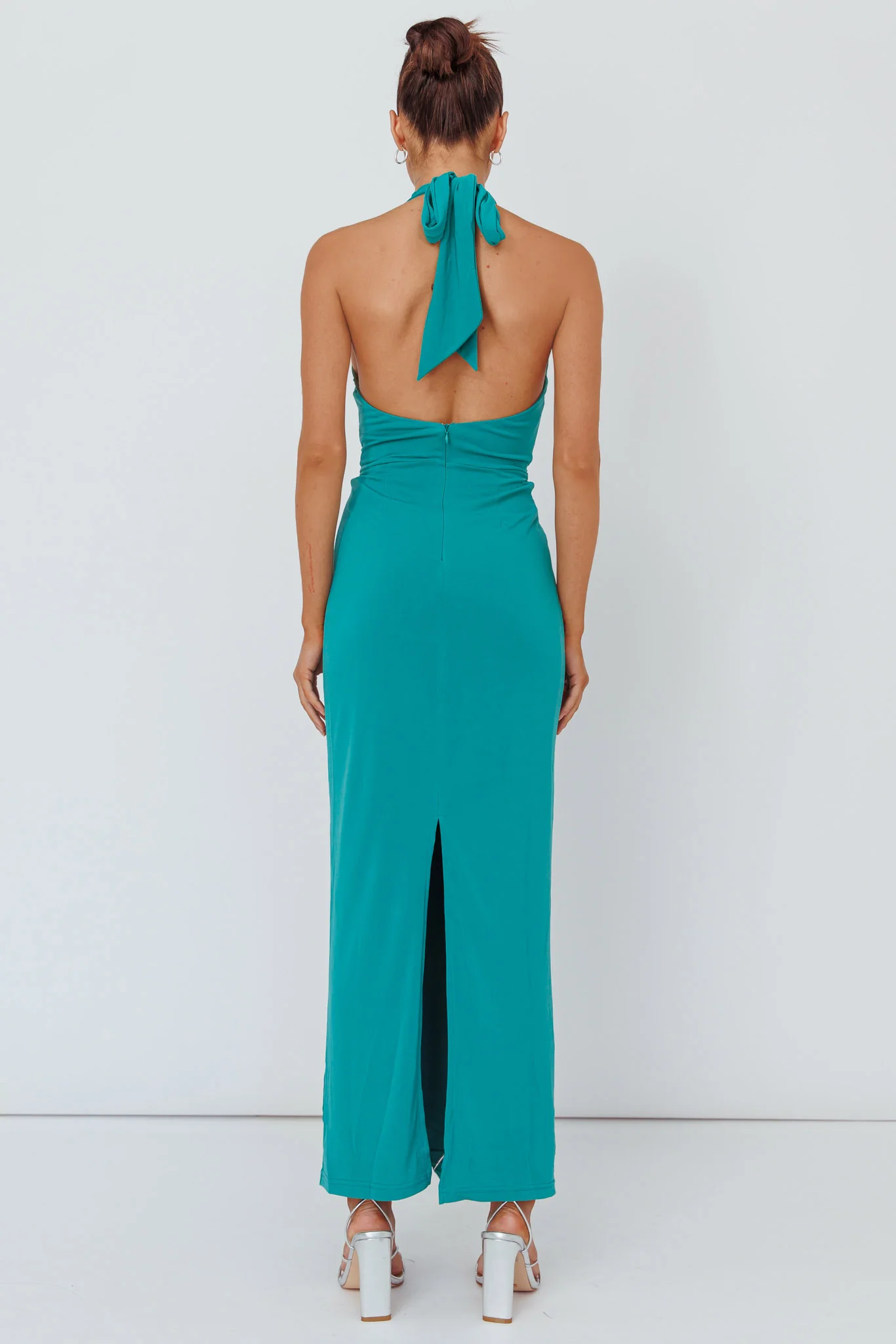 Ray Of Light Ruched Halterneck Maxi Dress Green - Sonourner