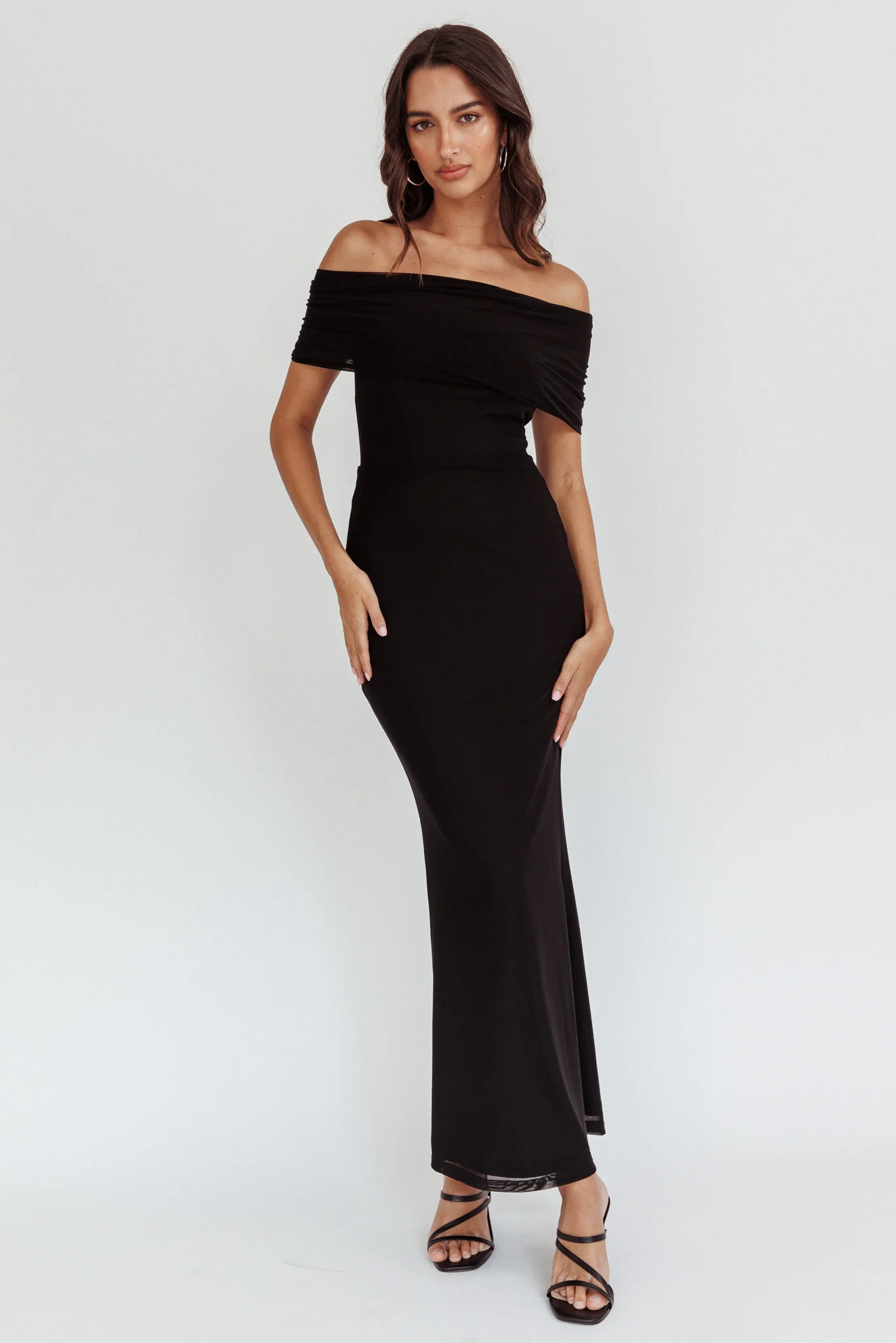 Aqaba Off-Shoulder Mesh Maxi Dress Black - Sonourner