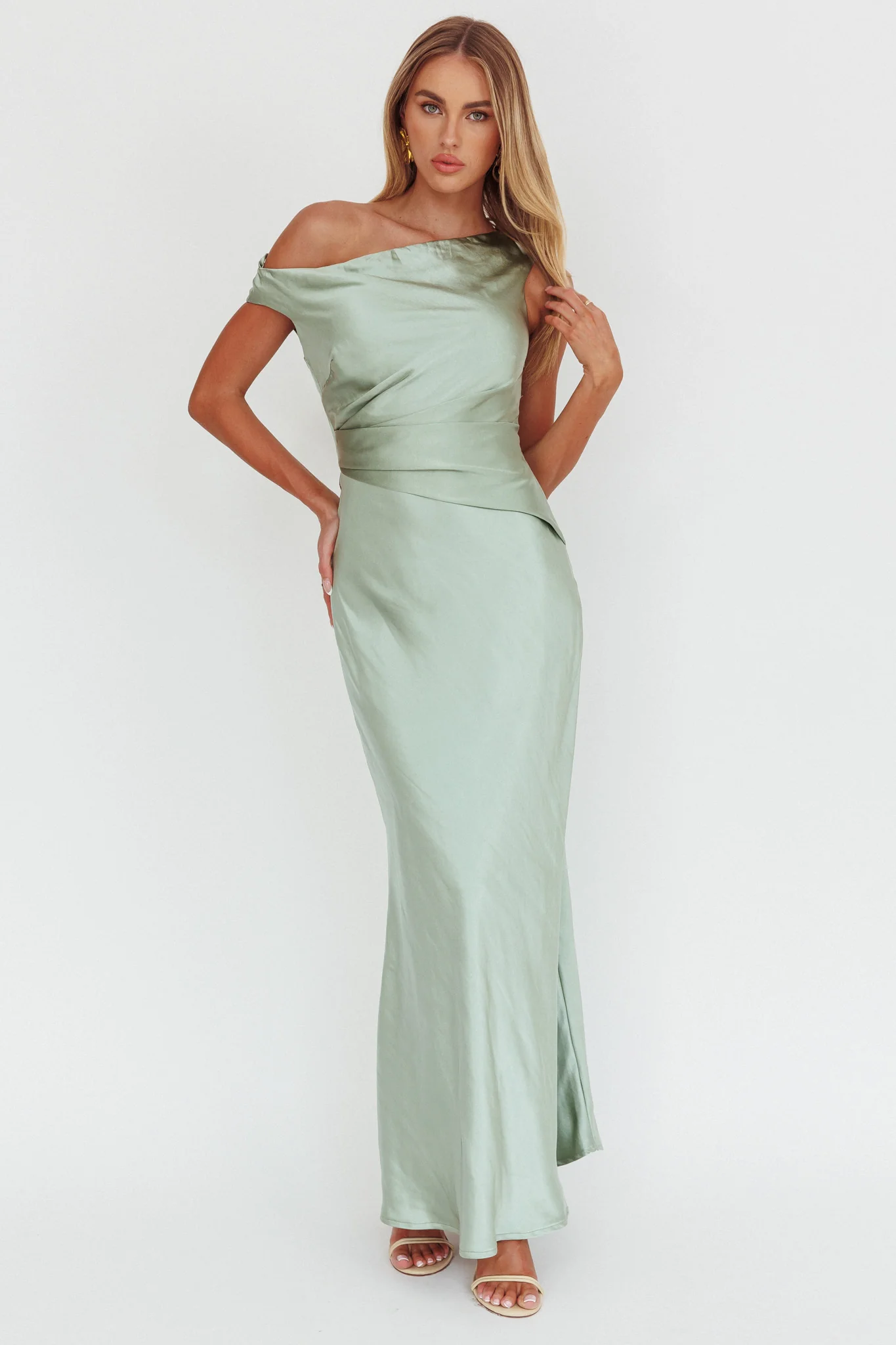 Twilight Asymmetric Neckline Maxi Dress Sage - Sonourner