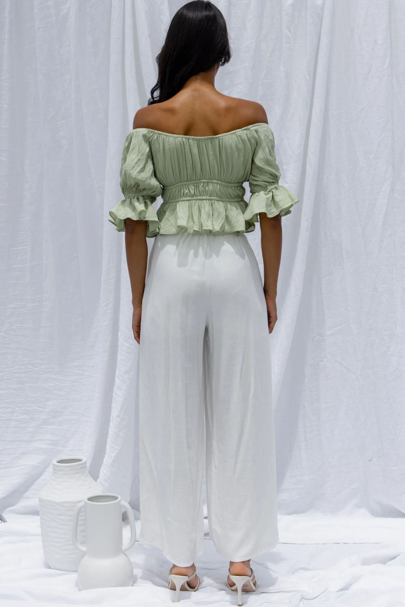 La Romana High Waisted Wide Leg Pants White - Sonourner